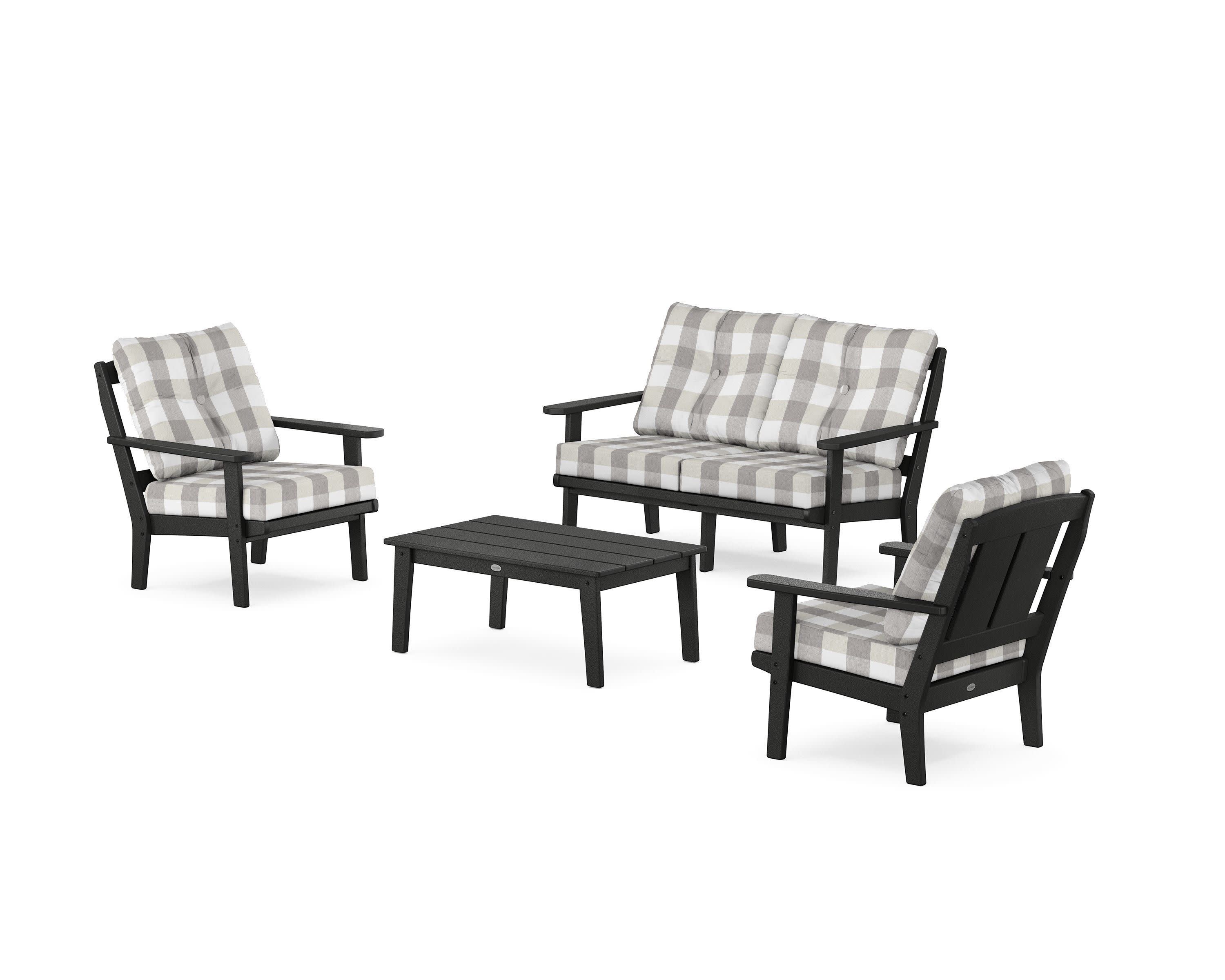 Mission 4-Piece Deep Seating Set with Loveseat in Black / Buffalo Plaid Grey Mist
