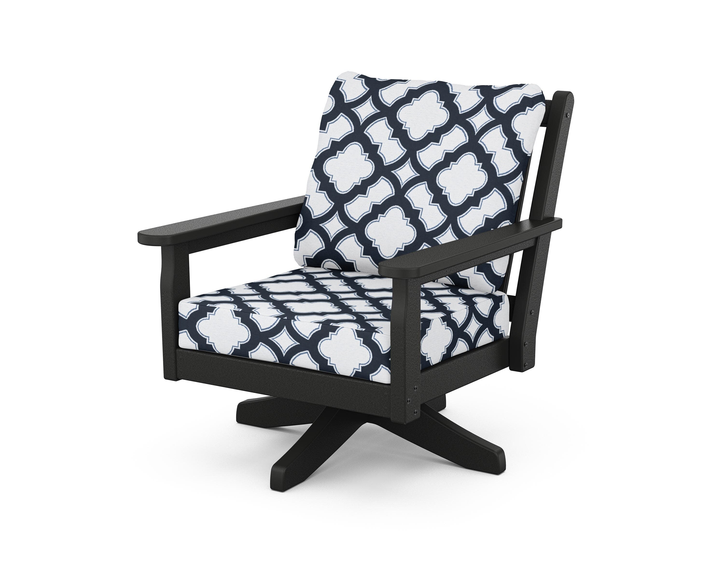 Chippendale Deep Seating Swivel Chair in Black / Trellis Marine Indigo