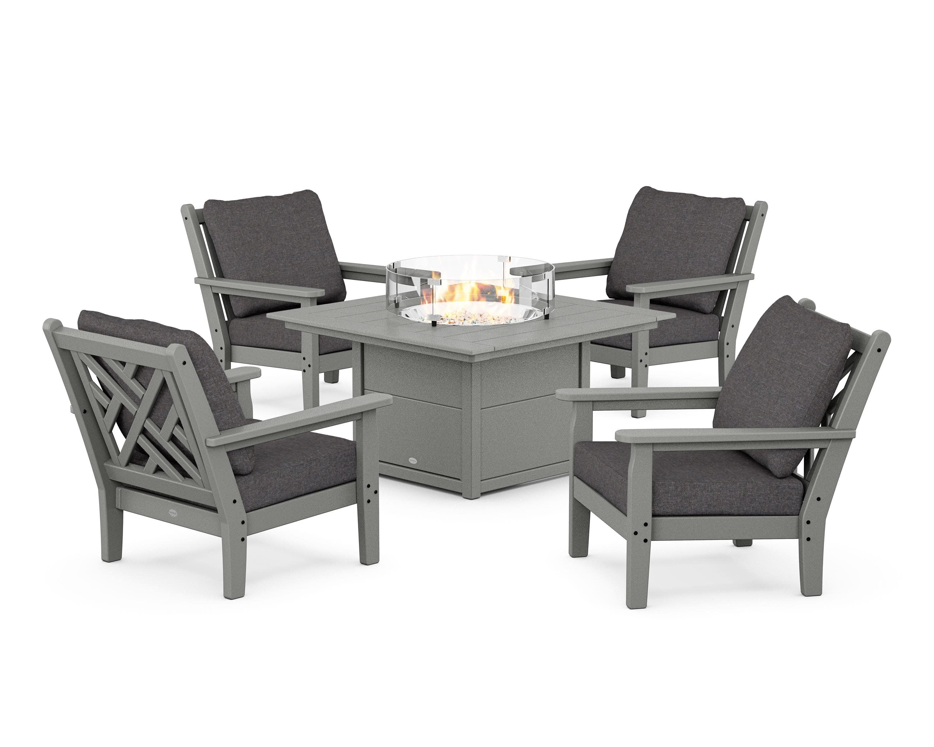 Chippendale 5-Piece Deep Seating Set with Fire Pit Table in Slate Grey / Ash Charcoal