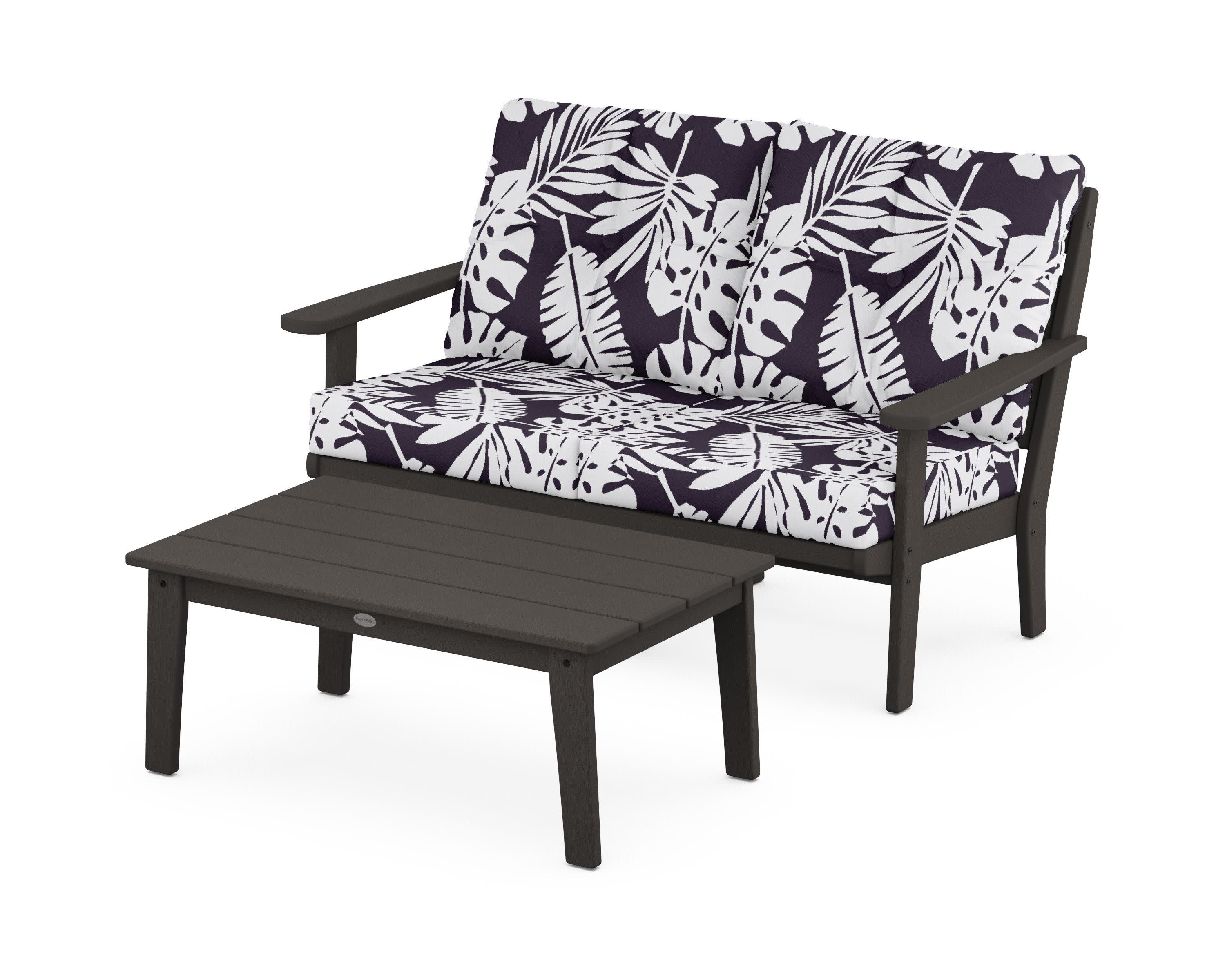 Lakeside 2-Piece Lounge Loveseat Set in Vintage Coffee / Leaf Navy