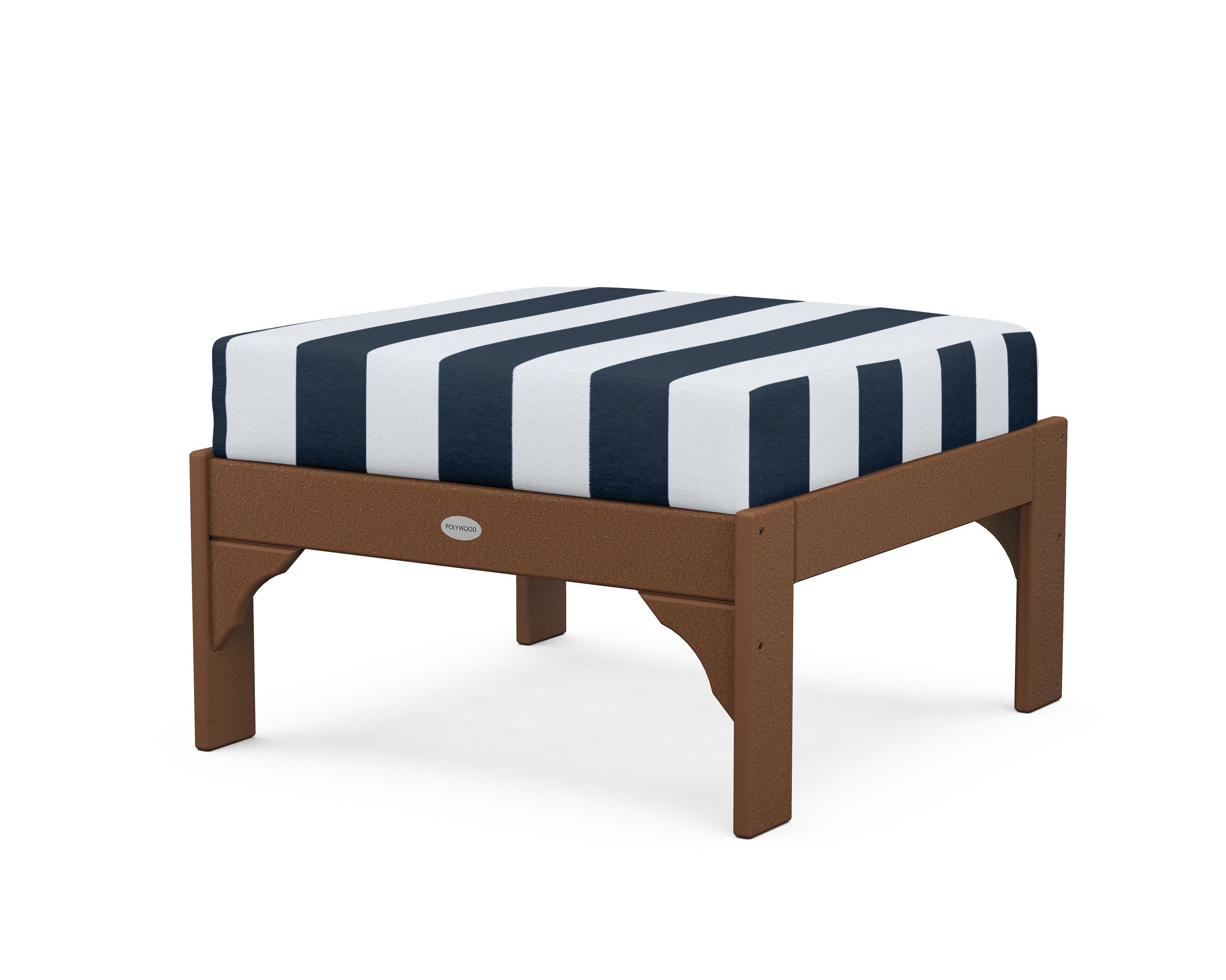 Vineyard Deep Seating Ottoman in Teak / Cabana Stripe Marine Indigo