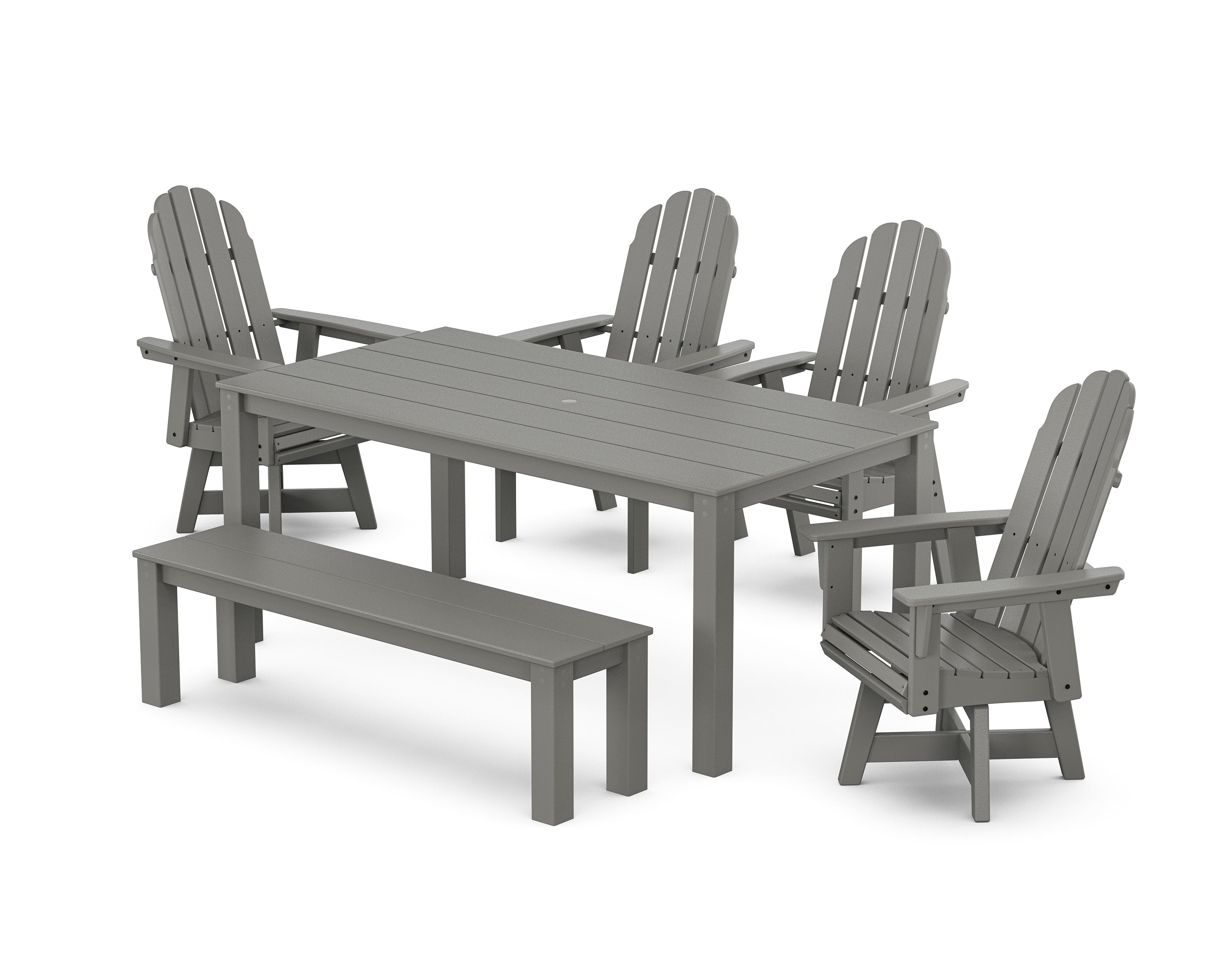 Vineyard Curveback Adirondack 6-Piece Parsons Swivel Dining Set with Bench in Slate Grey