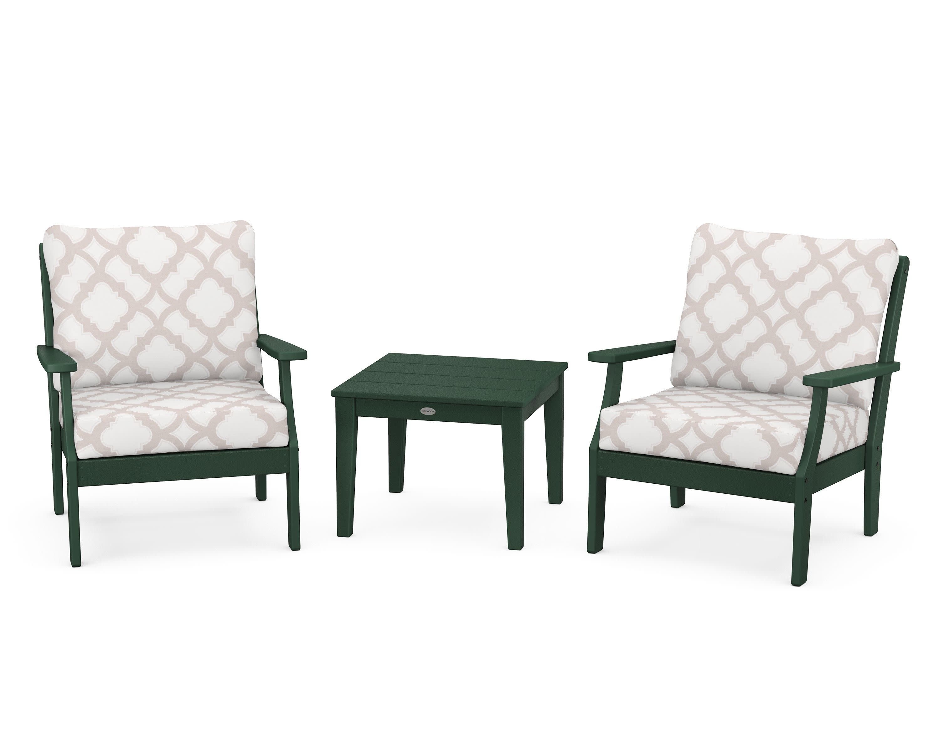 Braxton 3-Piece Deep Seating Set in Green / Trellis Dune Burlap