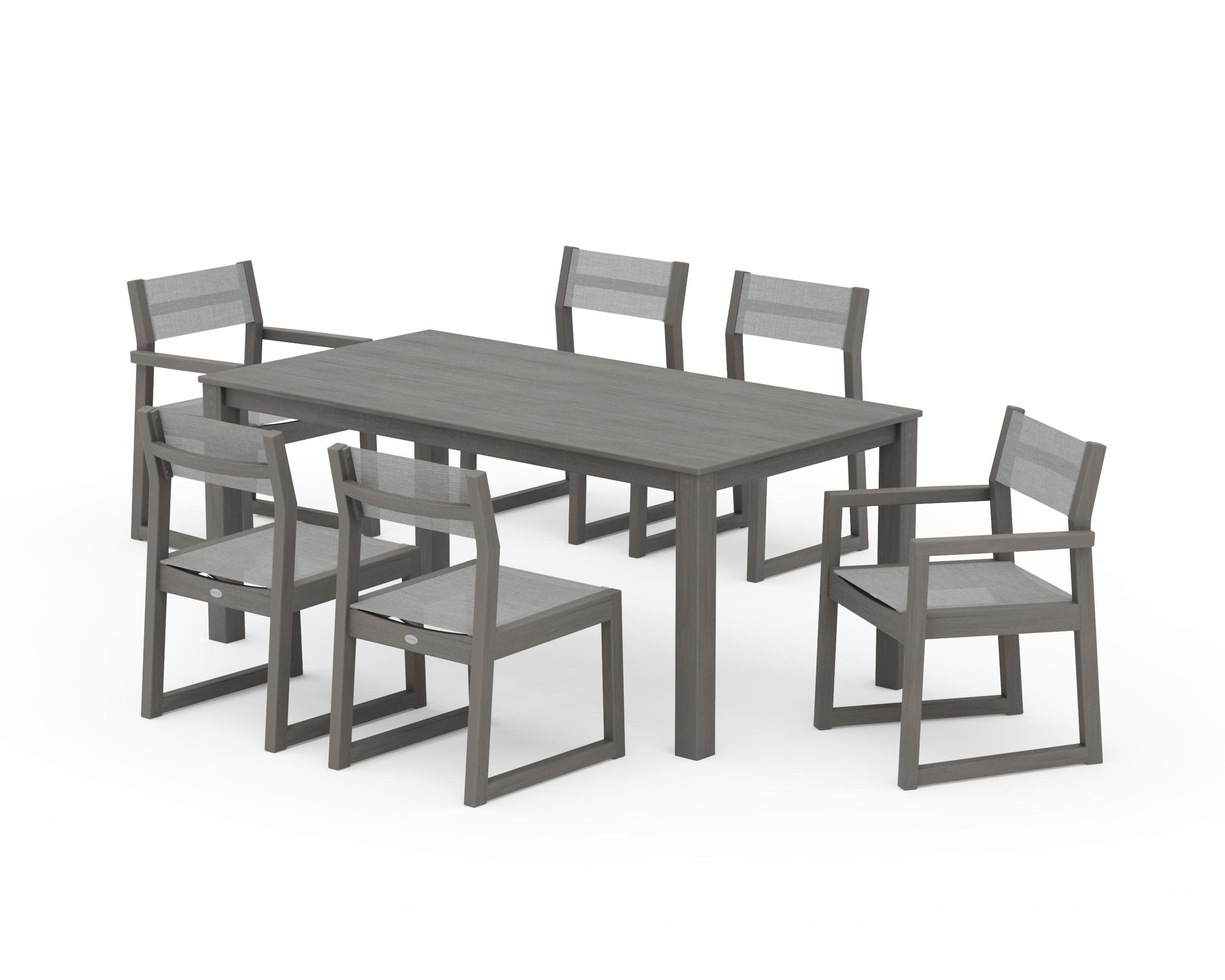 EDGE Sling 7-Piece Parsons Dining Set in Driftwood / Metallic Sling