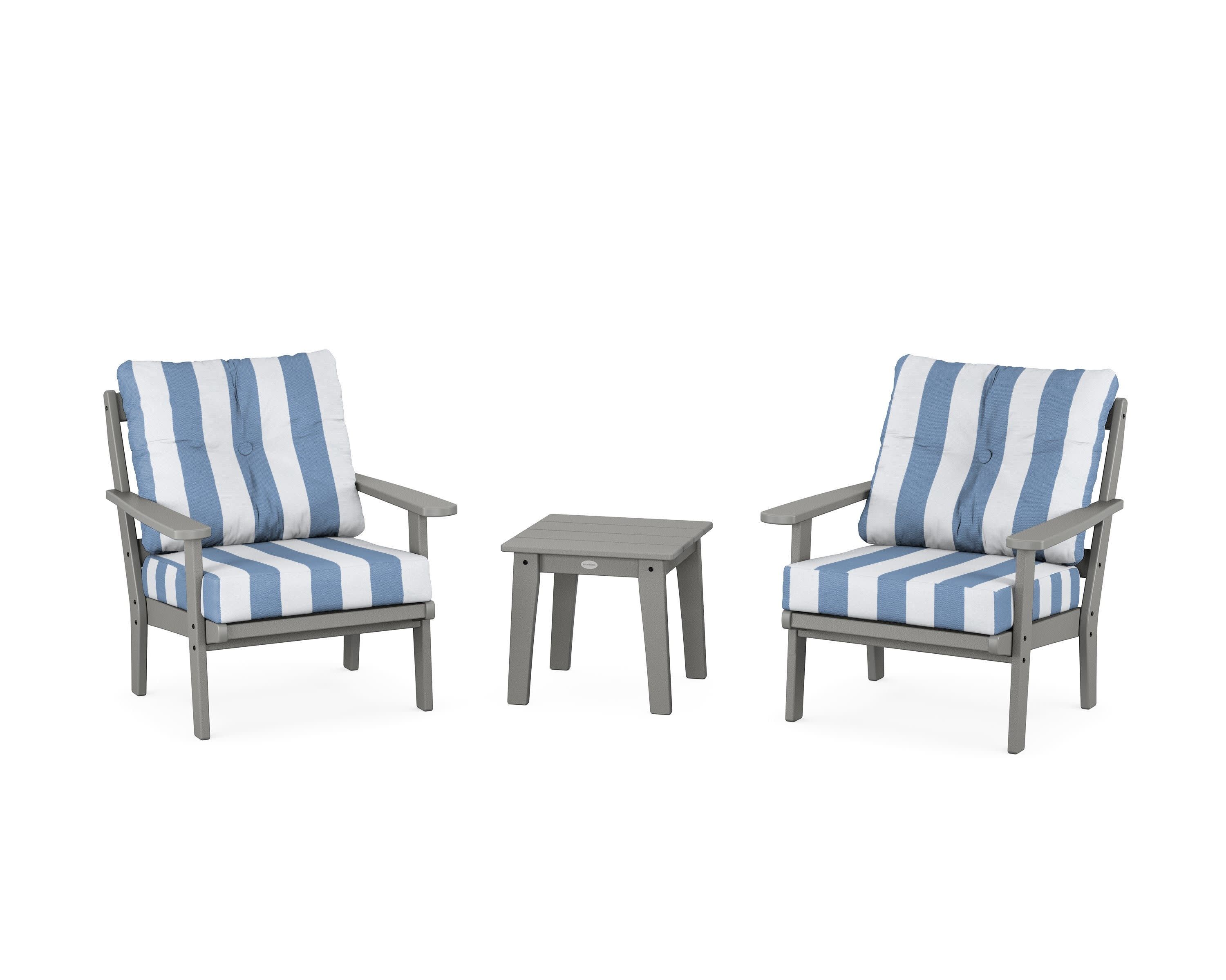 Mission 3-Piece Deep Seating Set in Slate Grey / Cabana Stripe Sky Blue