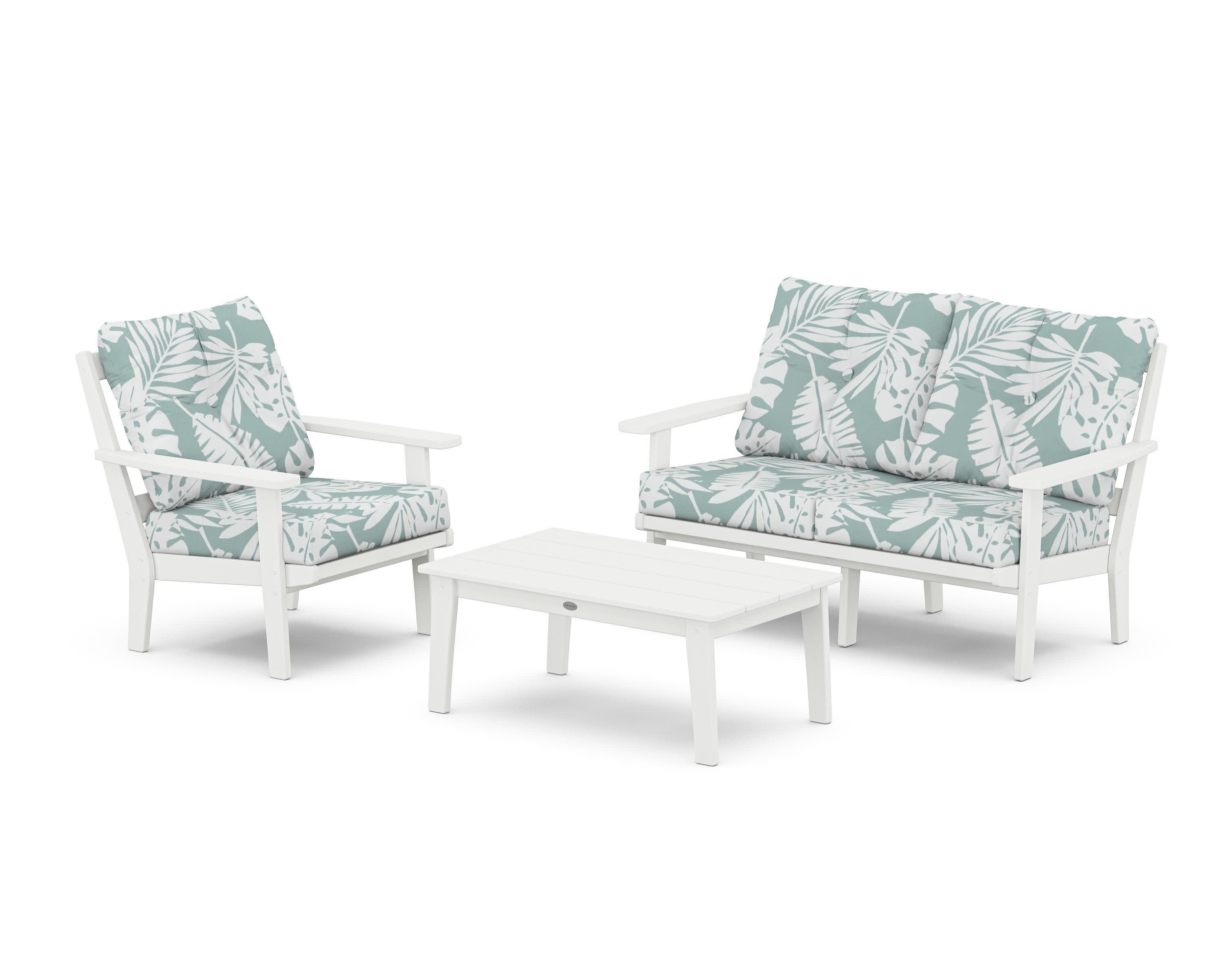 Oxford 3-Piece Deep Seating Set with Loveseat in White / Leaf Glacier Spa