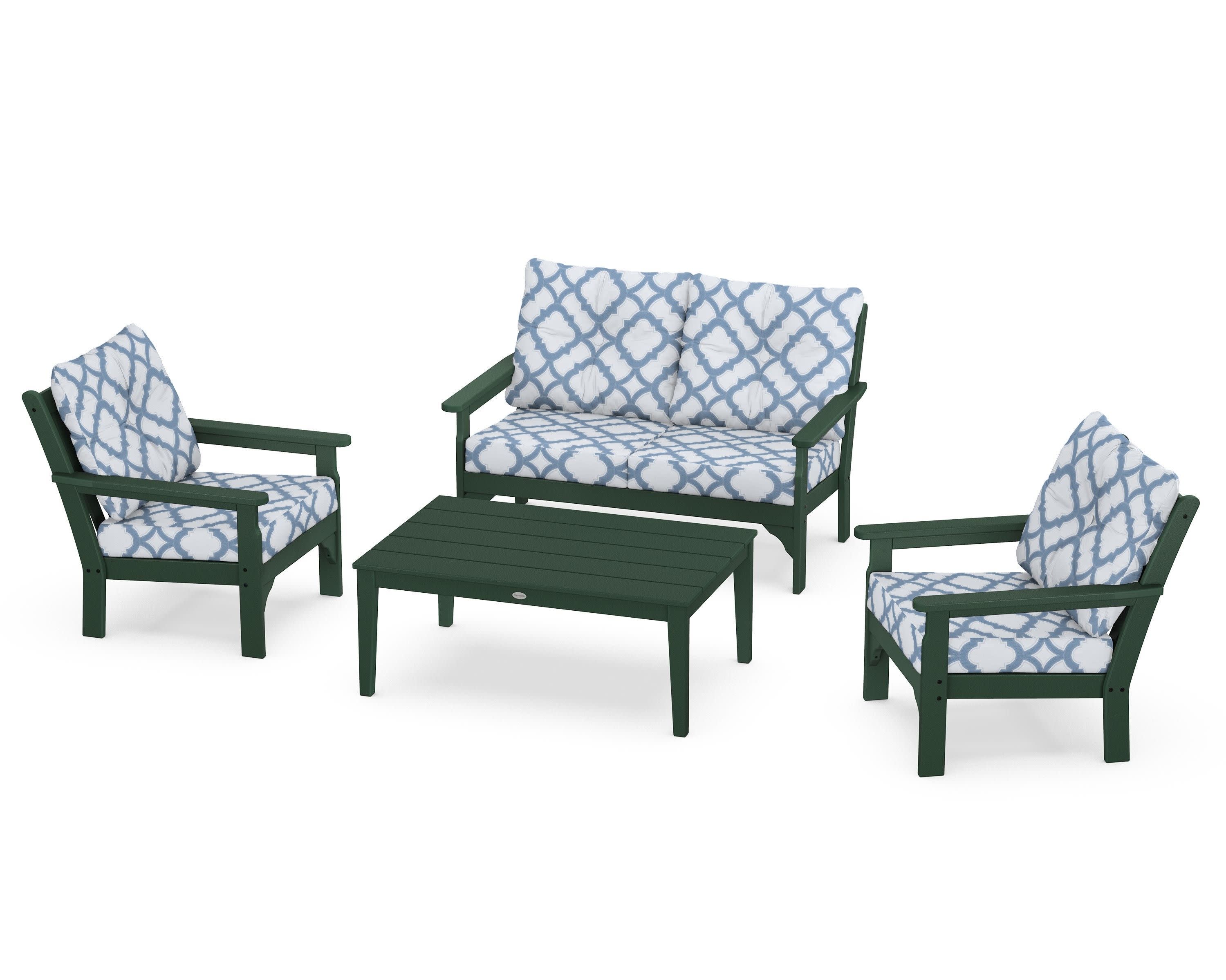 Vineyard 4-Piece Deep Seating Set in Green / Trellis Sky Blue