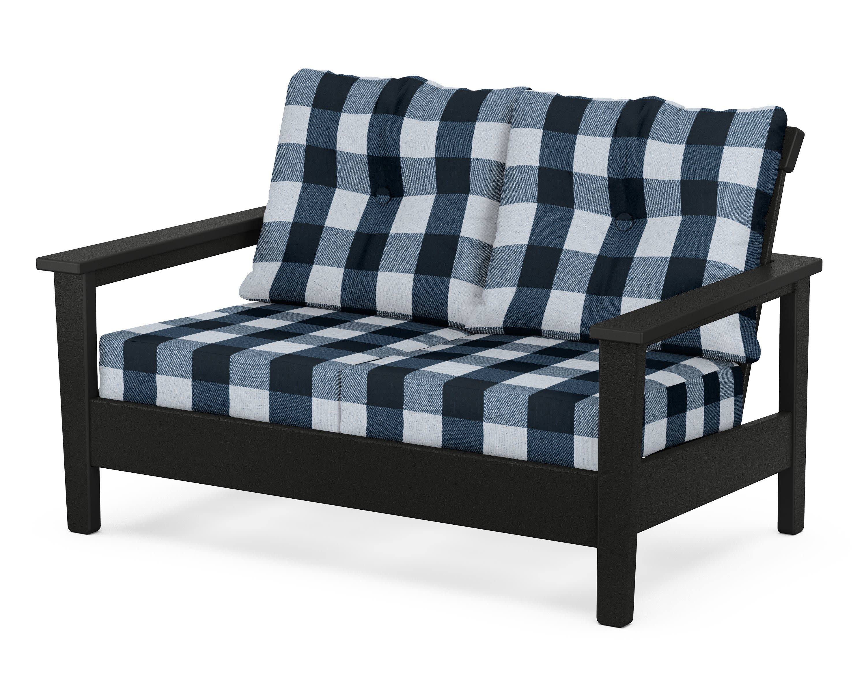 Prescott Deep Seating Loveseat in Black / Buffalo Plaid Marine Indigo
