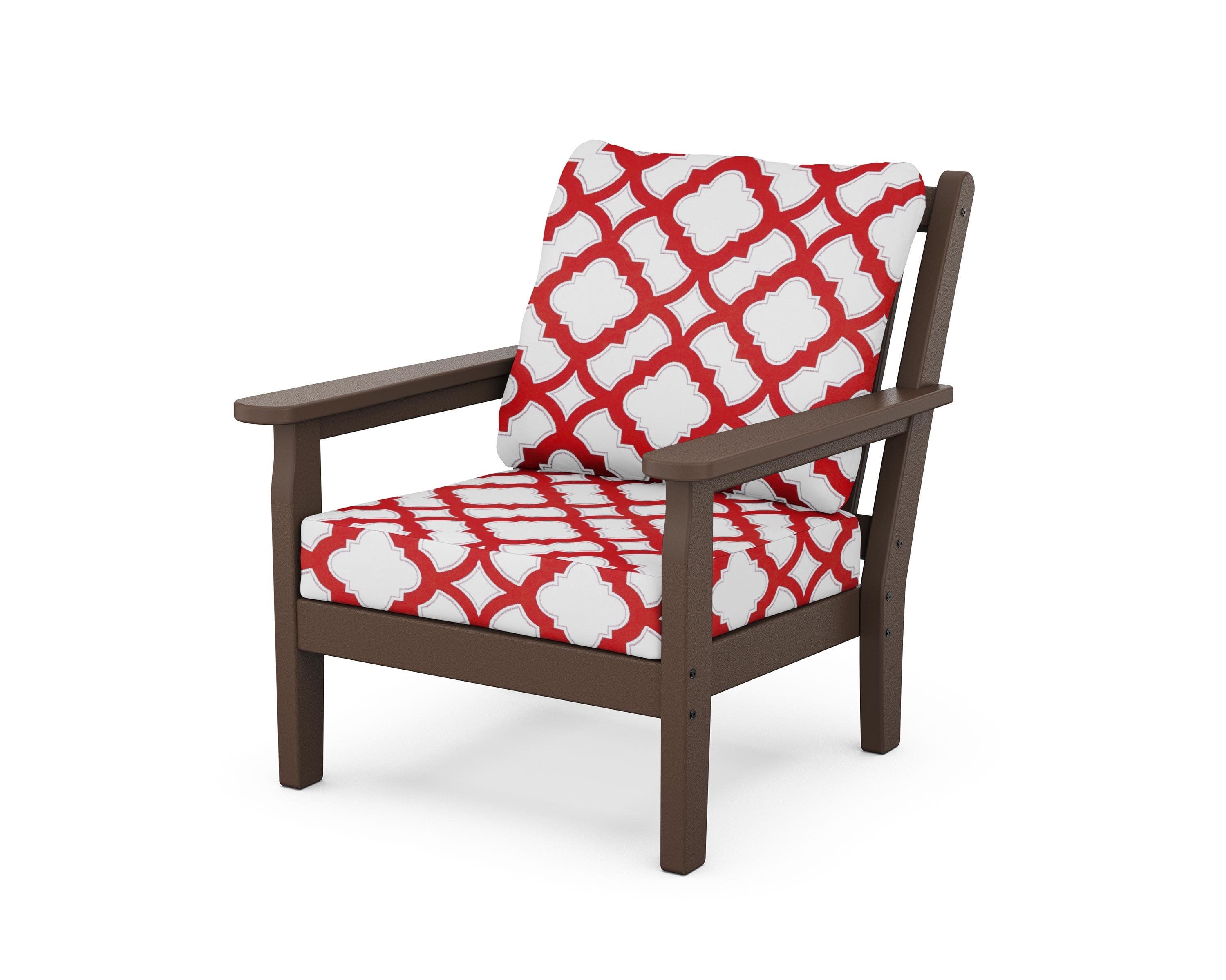 Chippendale Deep Seating Chair in Mahogany / Trellis Crimson