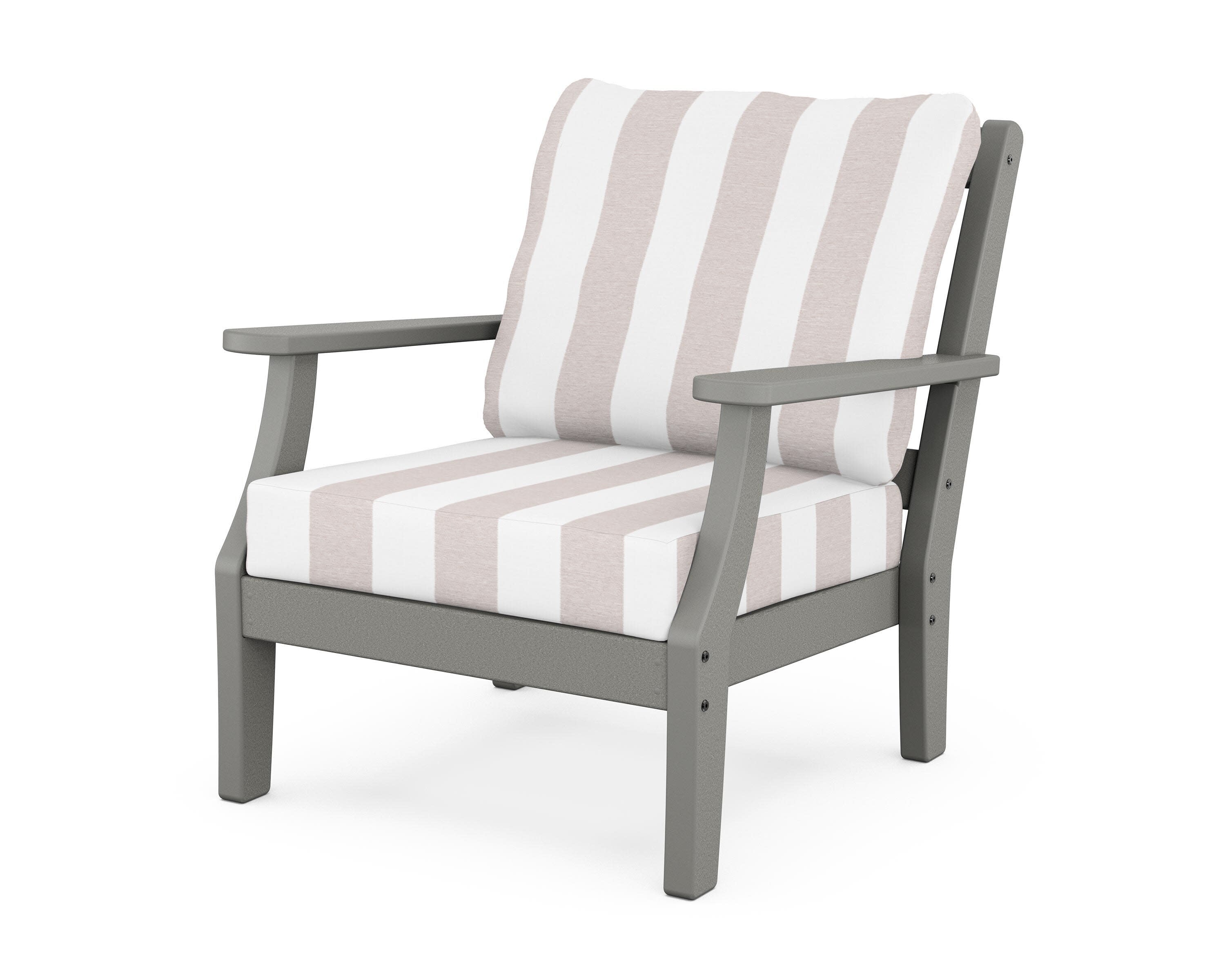 Chinoiserie Deep Seating Chair in Slate Grey / Cabana Stripe Dune Burlap