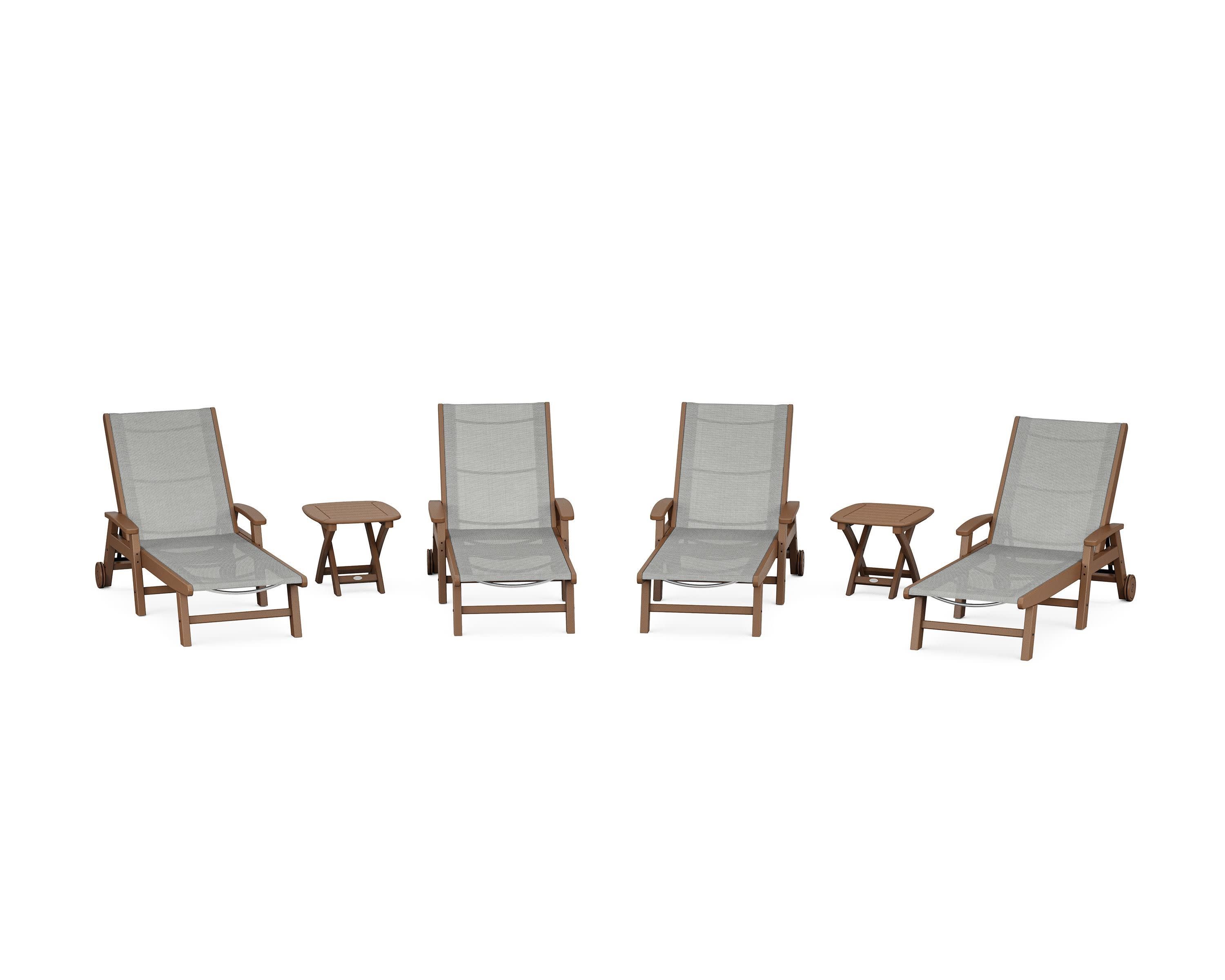 Coastal Chaise 6-Piece Set with Wheels in Teak / Metallic Sling