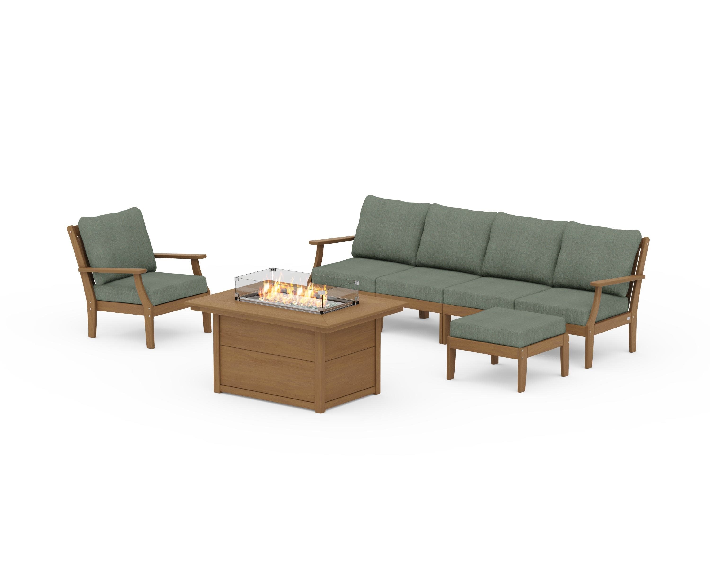 Braxton Sectional Lounge and Fire Pit Set in Natural / Cast Sage