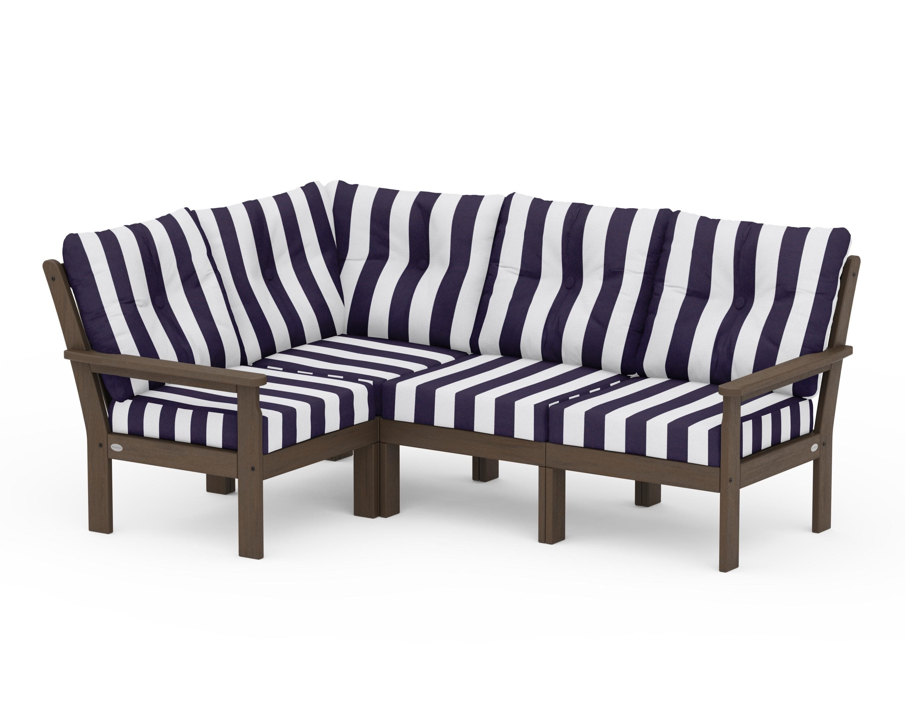 Vineyard 4-Piece Sectional in Kona / Cabana Stripe Navy
