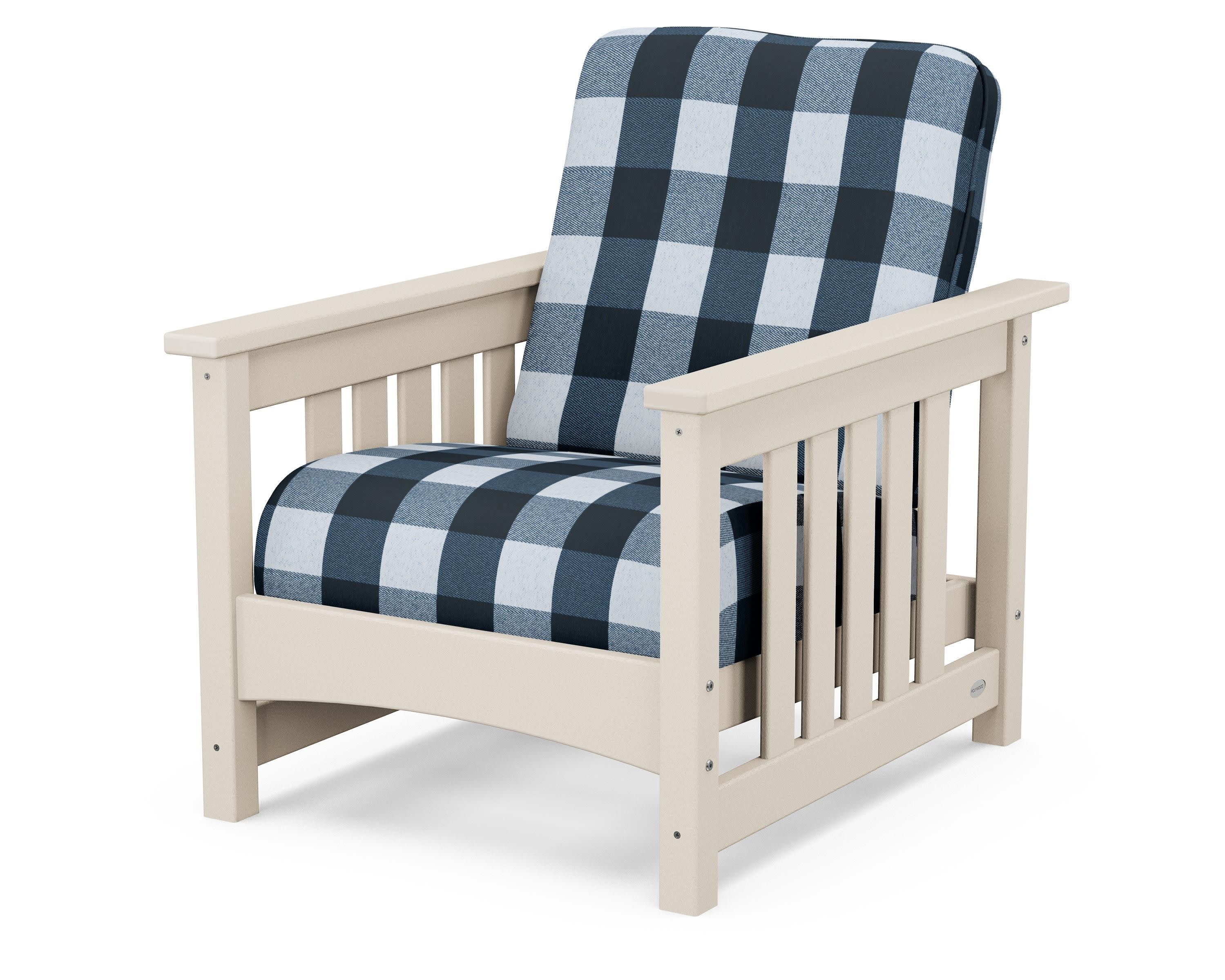 Club Mission Chair in Sand / Buffalo Plaid Marine Indigo