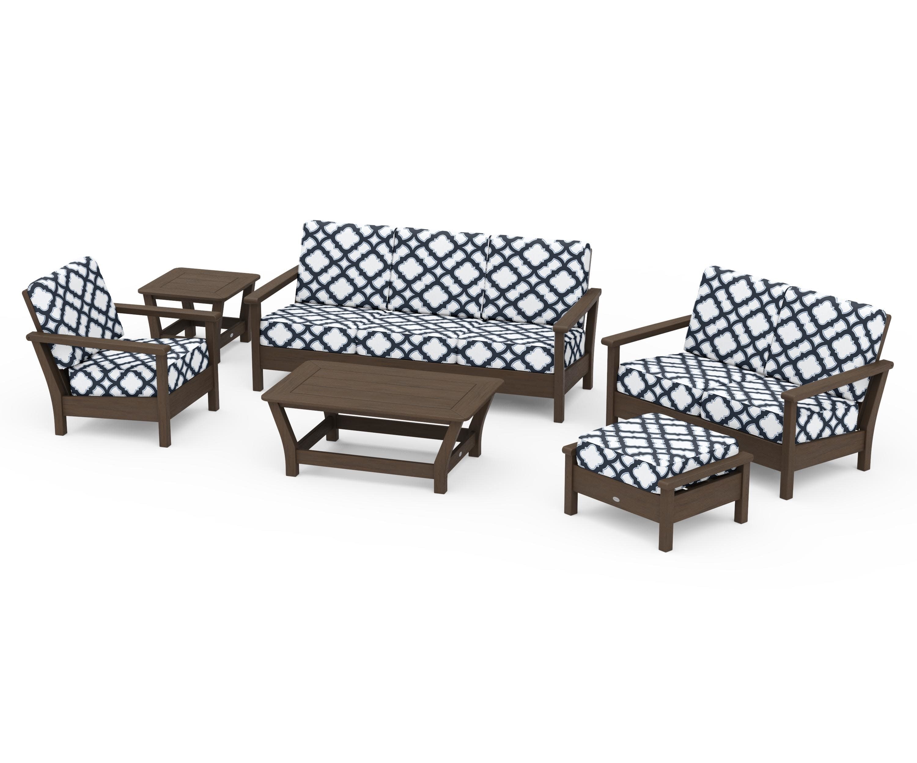 Harbour 6-Piece Outdoor Living Set in Kona / Trellis Marine Indigo