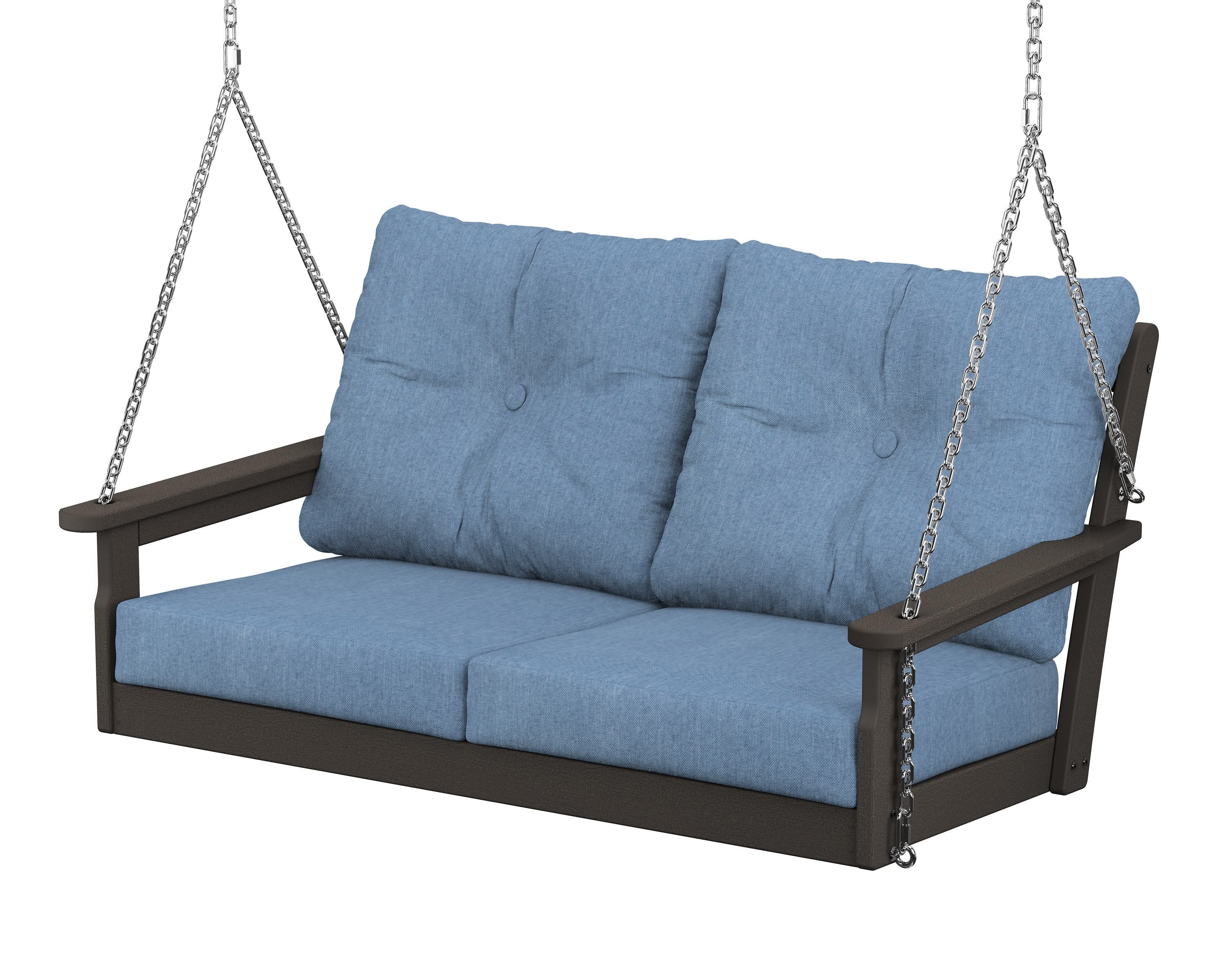 Vineyard Deep Seating Swing in Vintage Coffee / Sky Blue