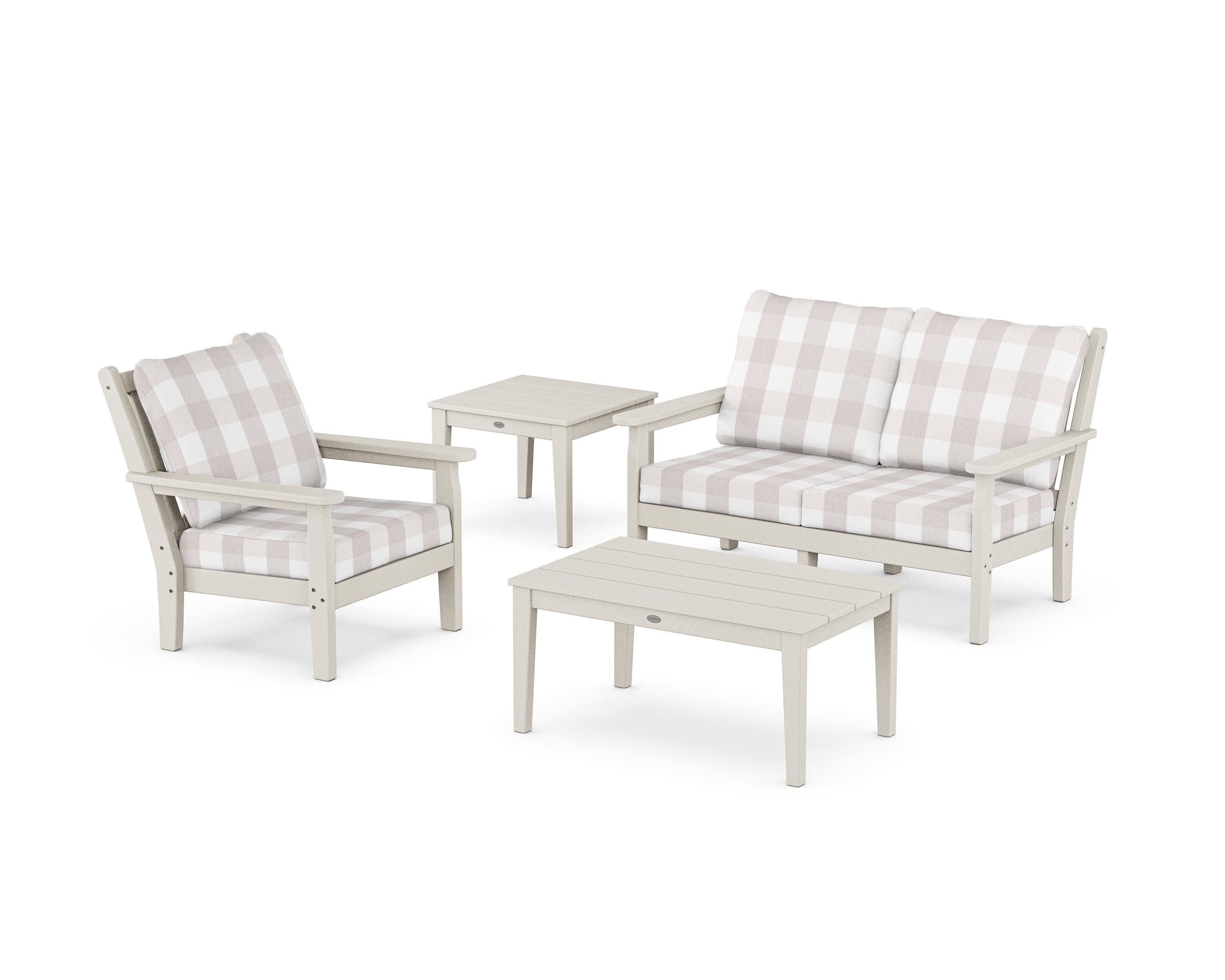 Chippendale 4-Piece Deep Seating Set in Sand / Buffalo Plaid Dune Burlap