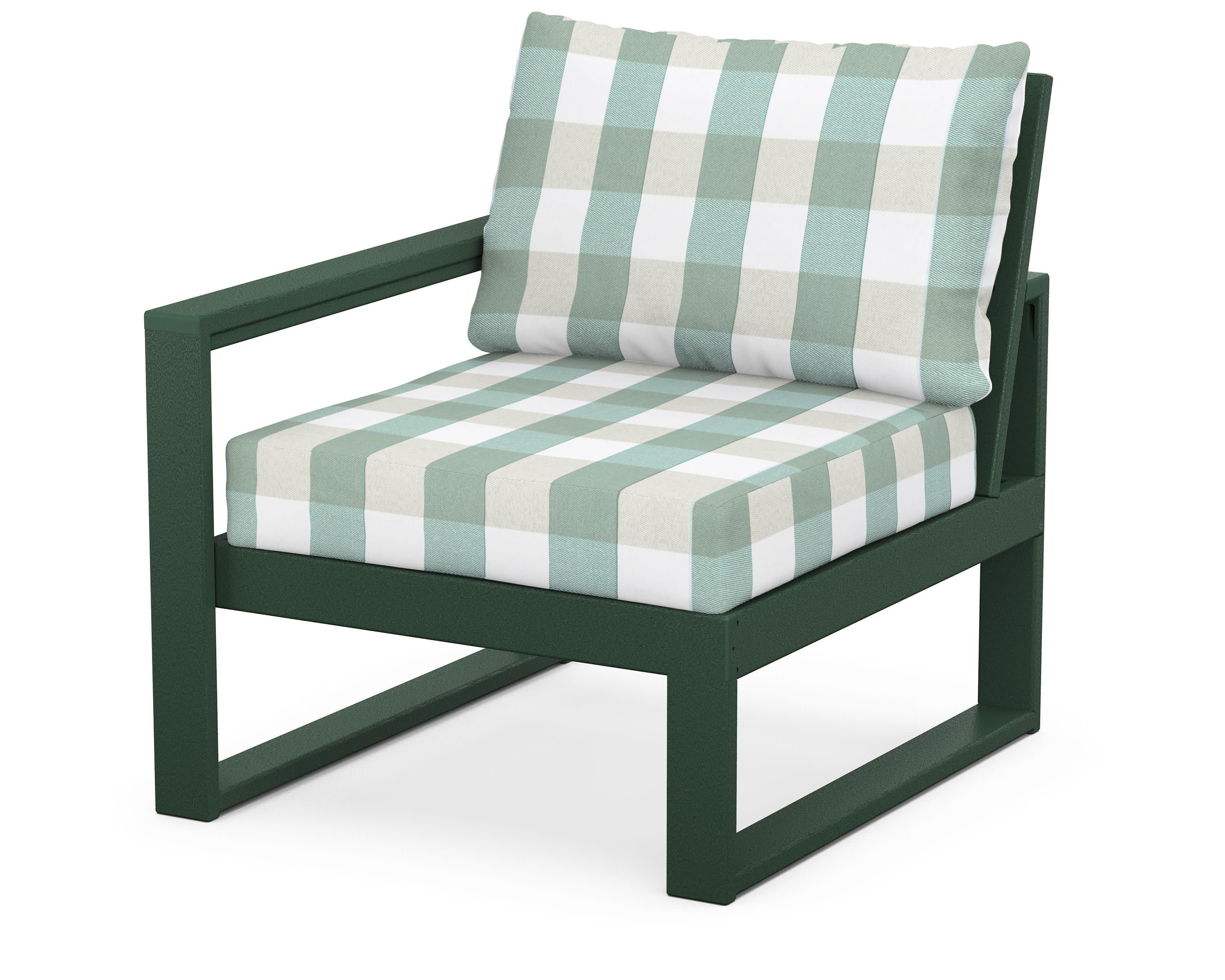 EDGE Modular Left Arm Chair in Green / Buffalo Plaid Glacier Spa