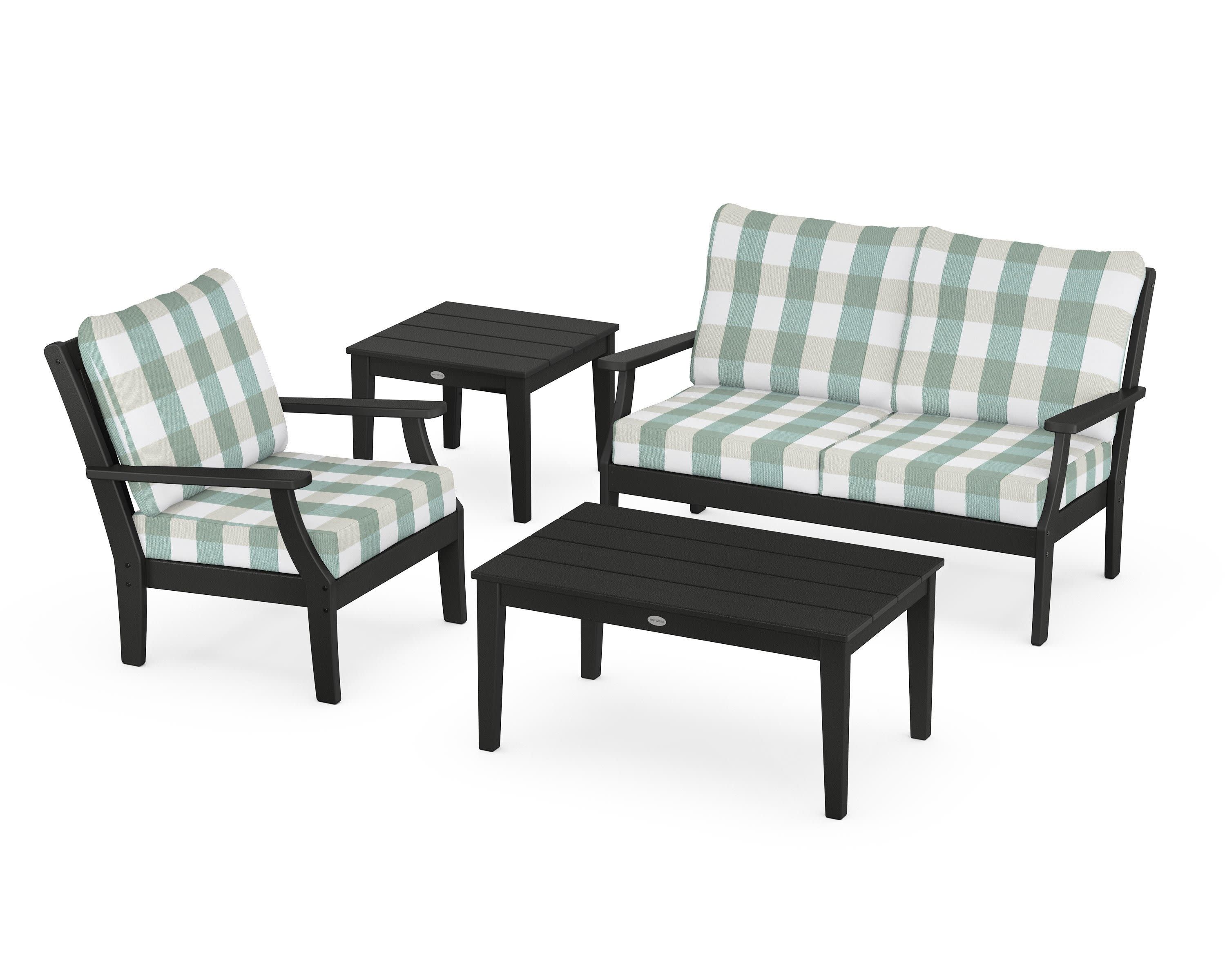 Braxton 4-Piece Deep Seating Set in Black / Buffalo Plaid Glacier Spa