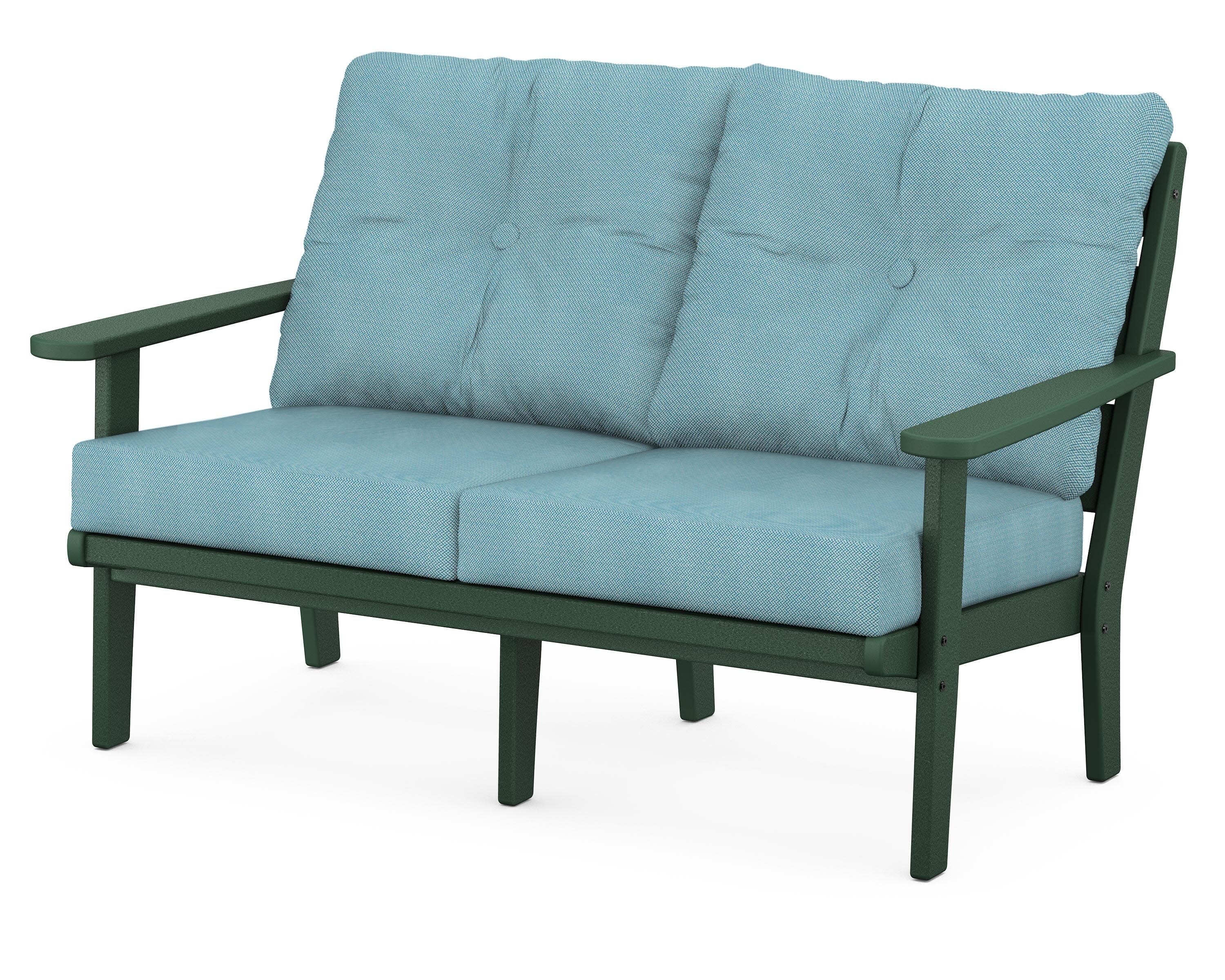 Lakeside Deep Seating Loveseat in Green / Lattice Sky Blue