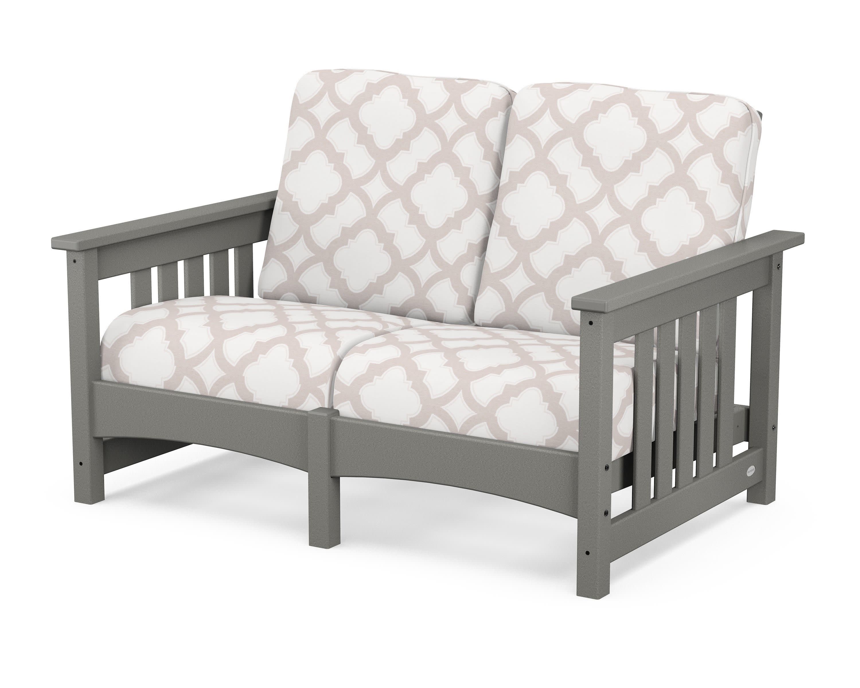 Club Mission Loveseat in Slate Grey / Trellis Dune Burlap