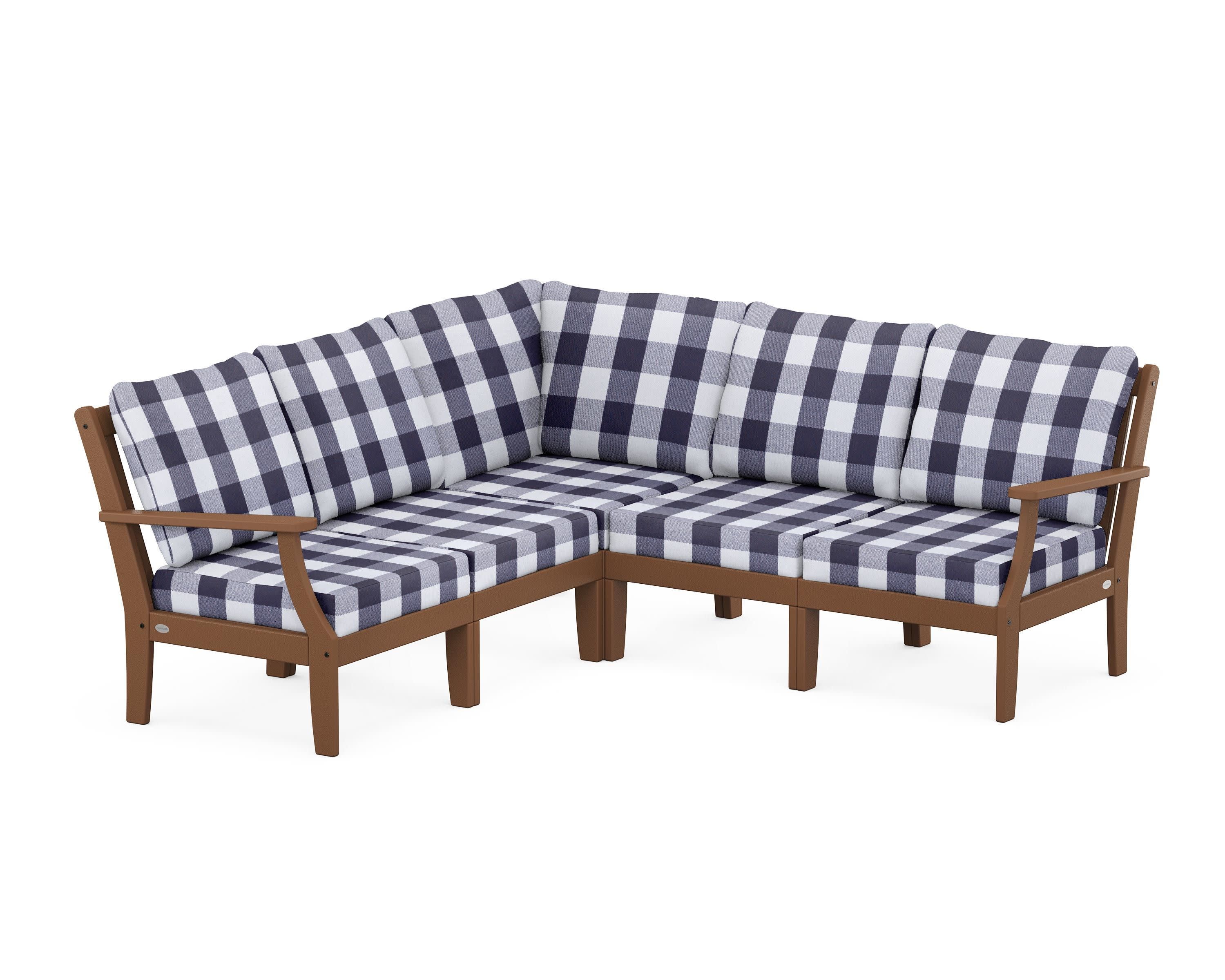 Braxton Modular 5-Piece Deep Seating Set in Teak / Buffalo Plaid Navy