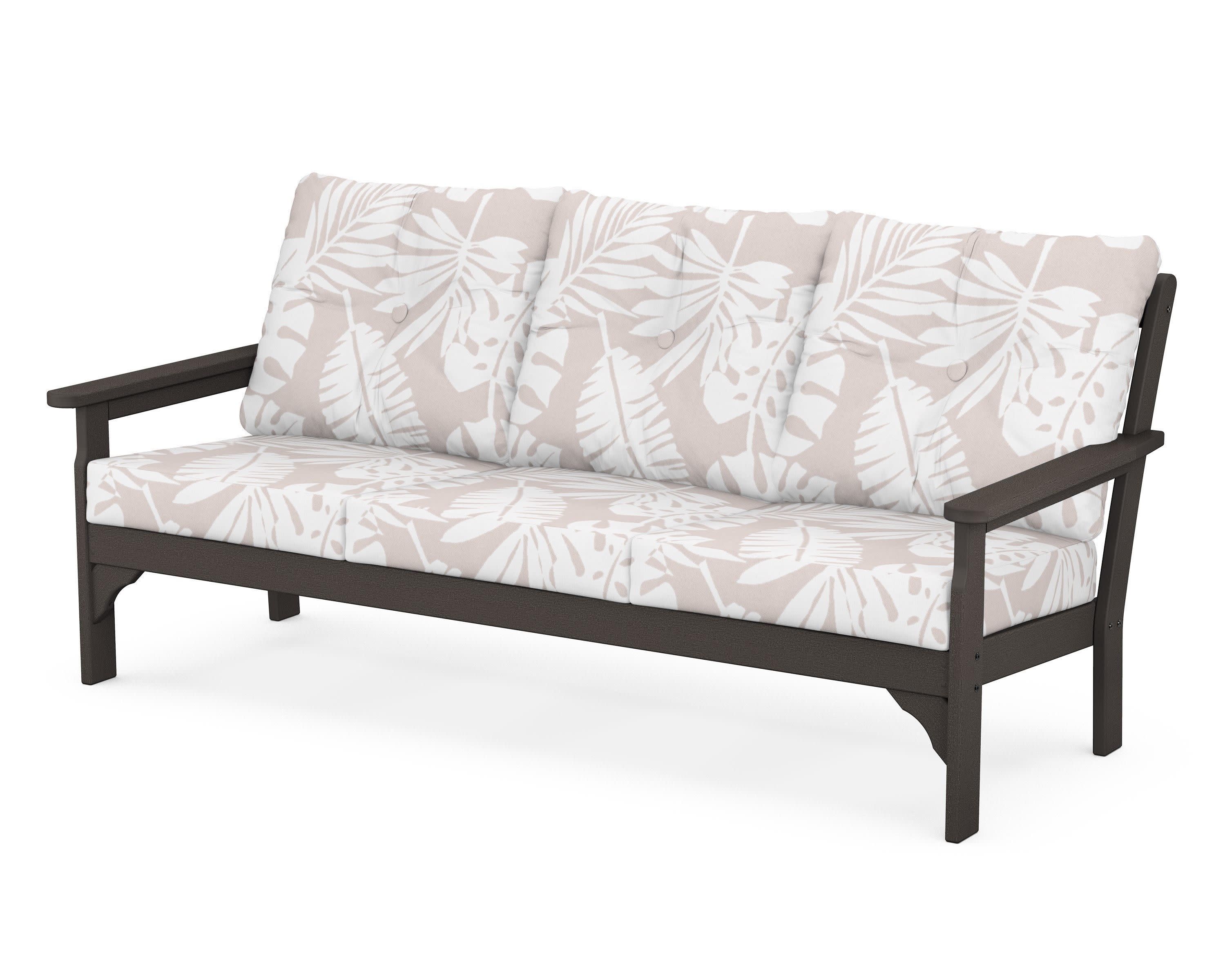 Vineyard Deep Seating Sofa in Vintage Coffee / Leaf Dune Burlap