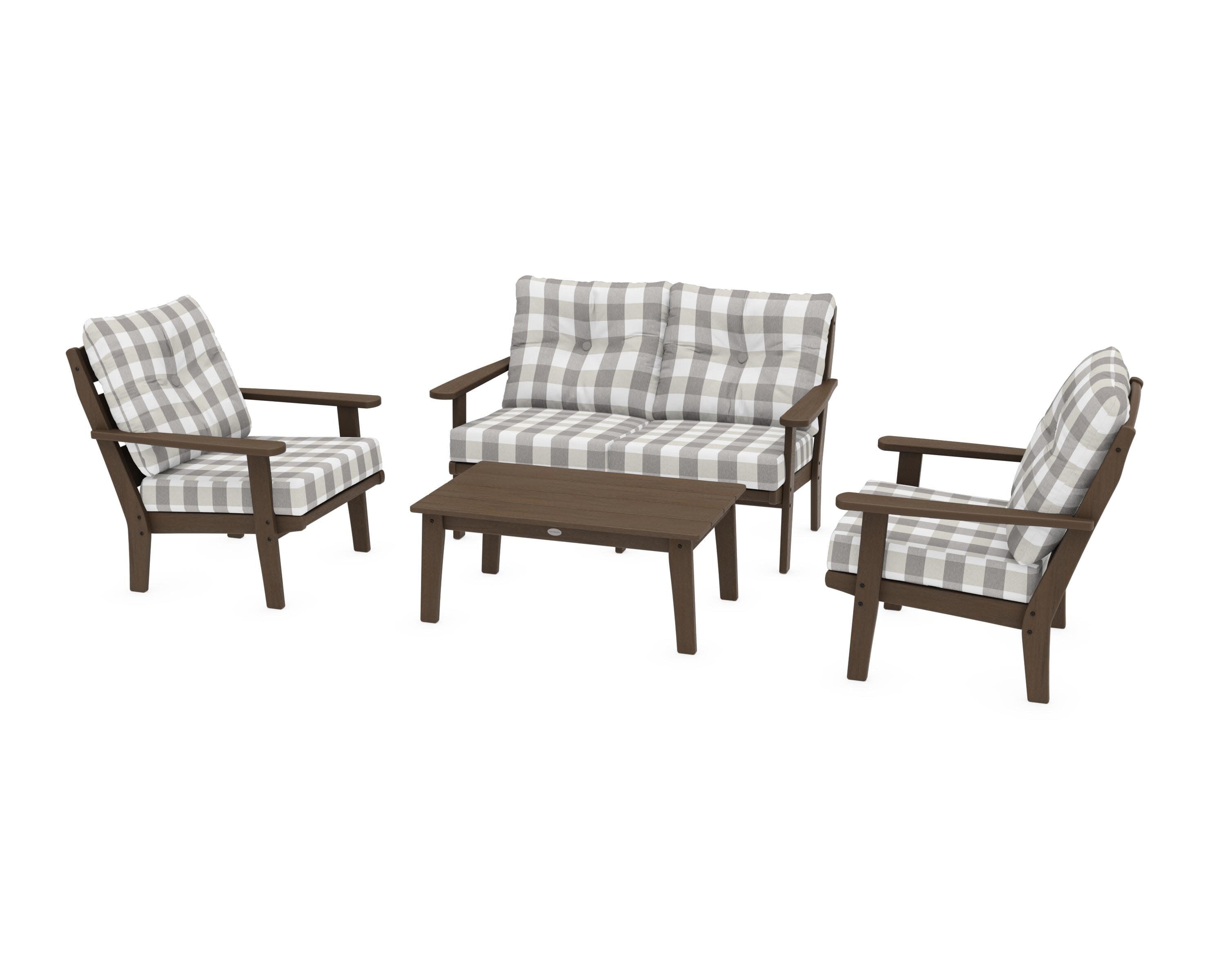 Lakeside 4-Piece Deep Seating Set in Kona / Buffalo Plaid Grey Mist