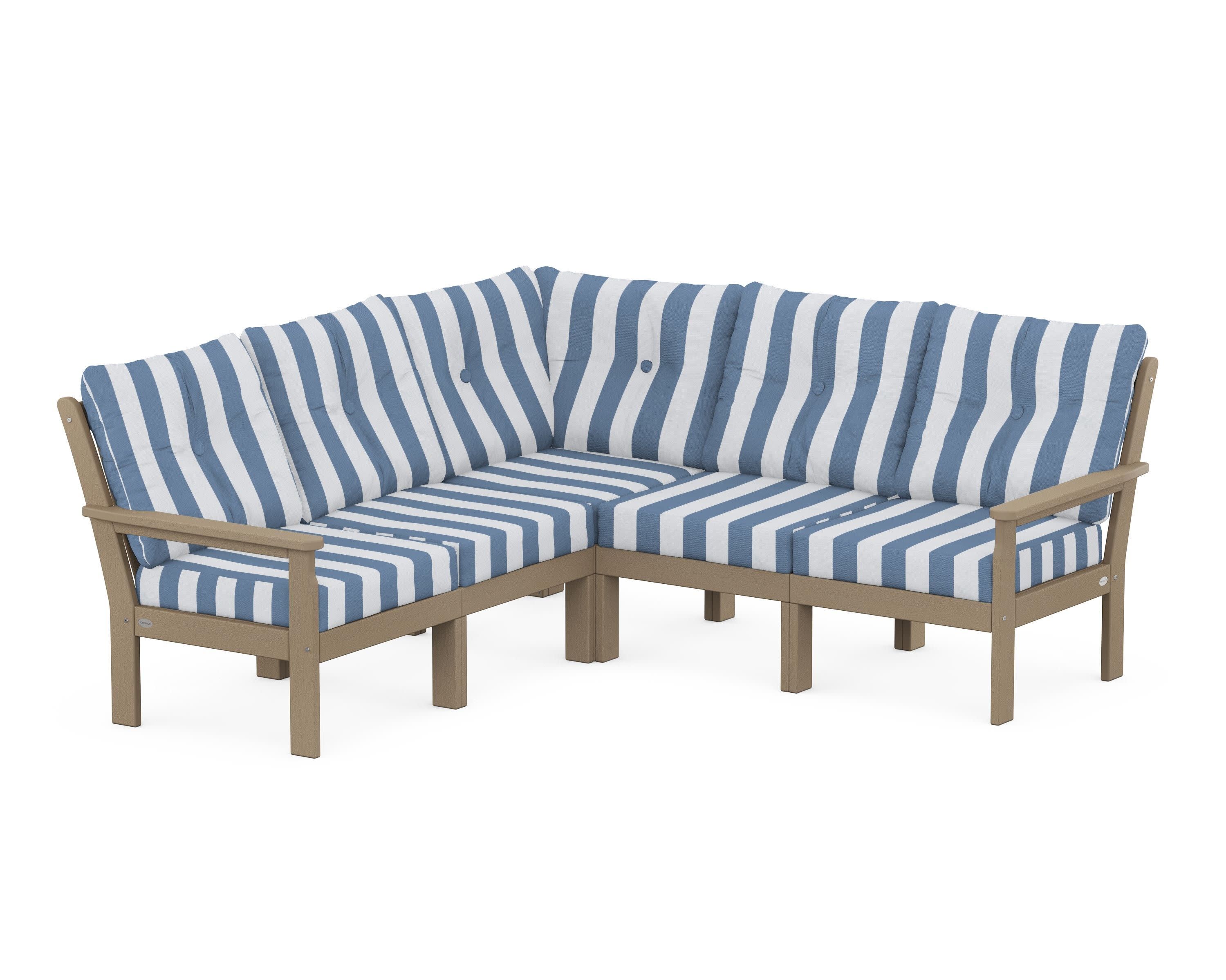 Vineyard 5-Piece Sectional in Vintage Sahara / Cabana Stripe Sky Blue