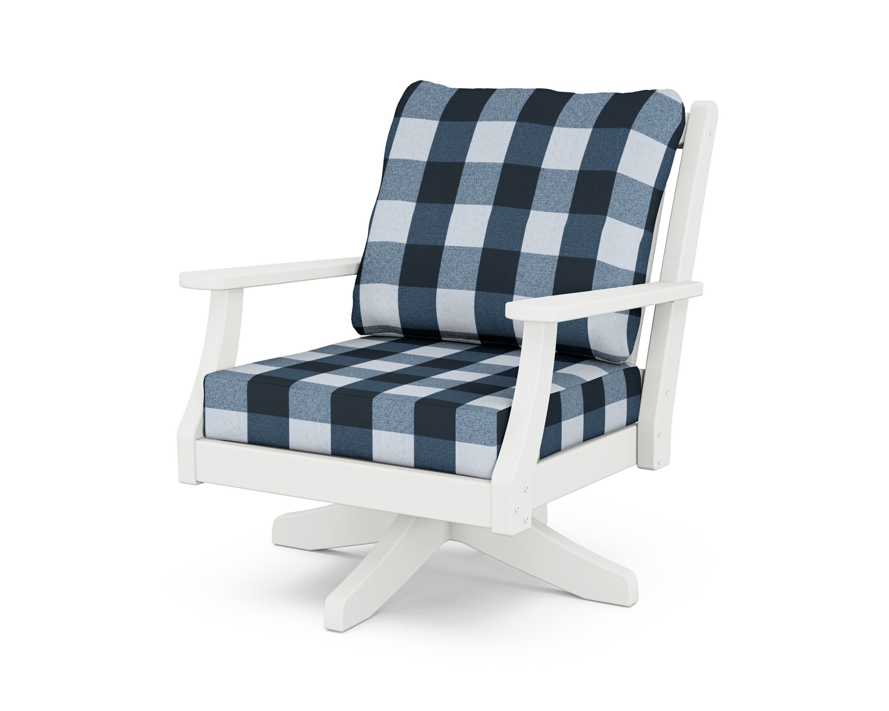 Wovendale Deep Seating Swivel Chair in White / Buffalo Plaid Marine Indigo