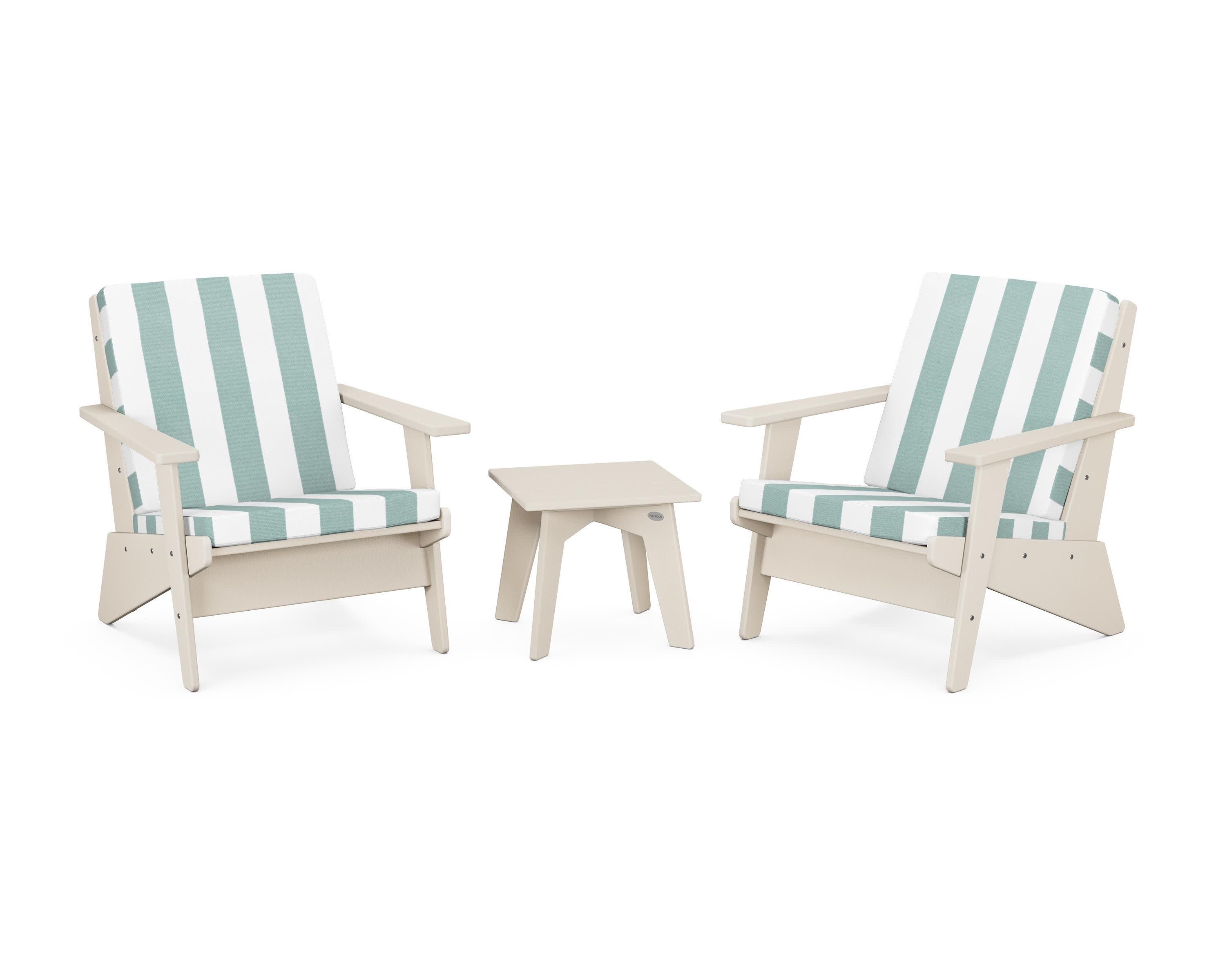Riviera Modern Lounge 3-Piece Set in Sand / Cabana Stripe Glacier Spa