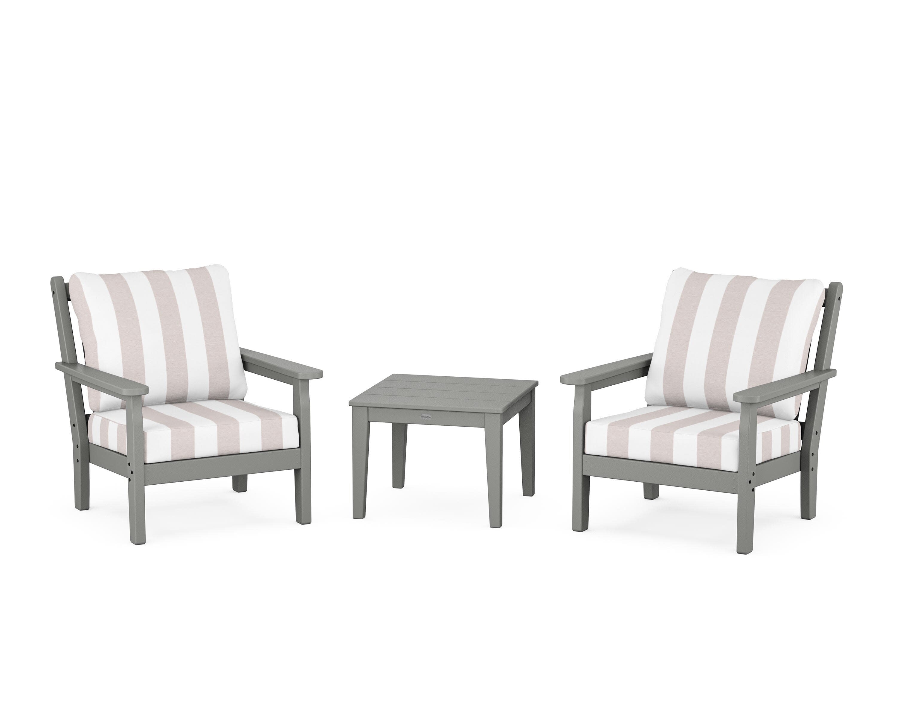 Chippendale 3-Piece Deep Seating Set in Slate Grey / Cabana Stripe Dune Burlap