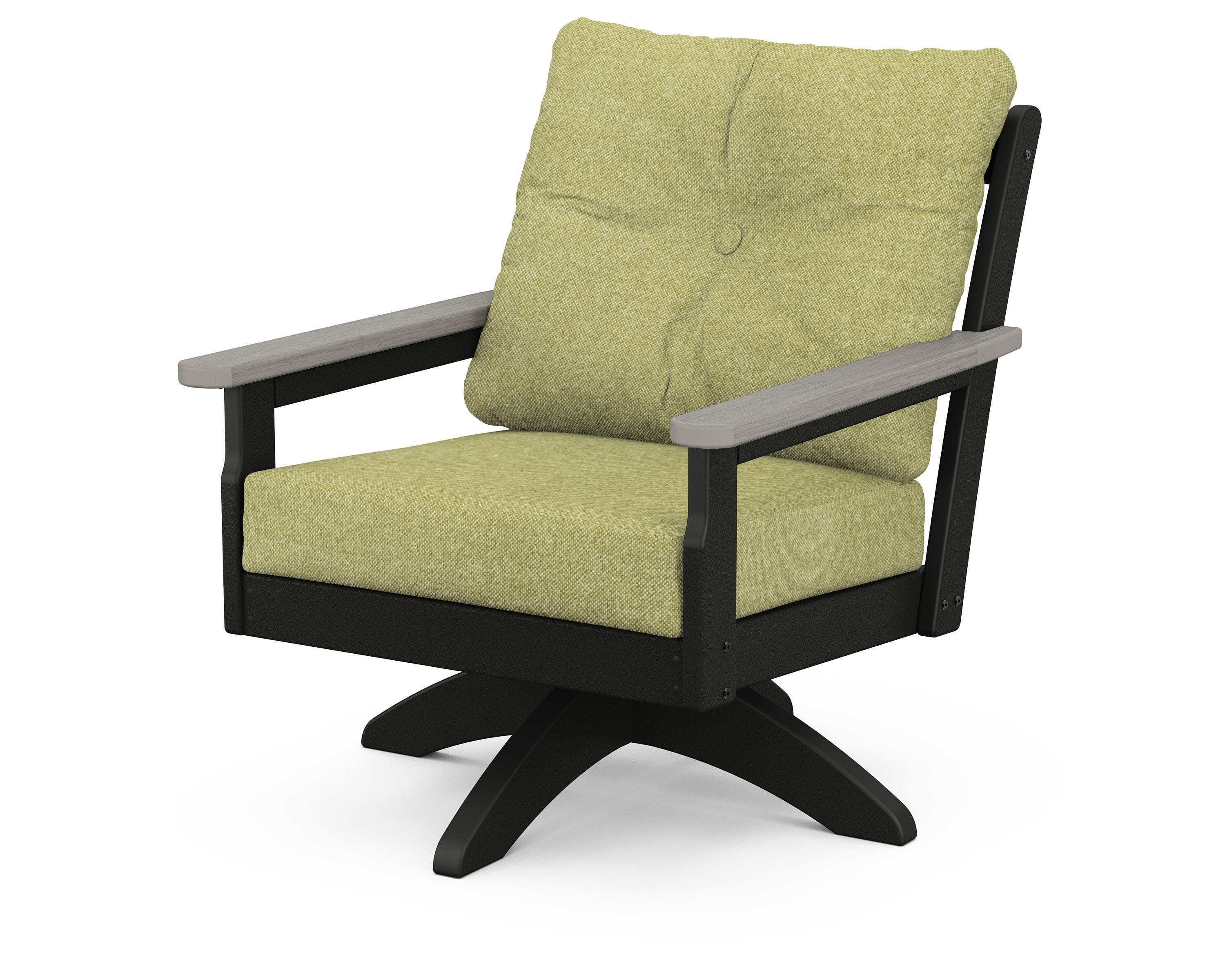 Vineyard Deep Seating Swivel Chair in Black / Driftwood / Chartreuse Boucle
