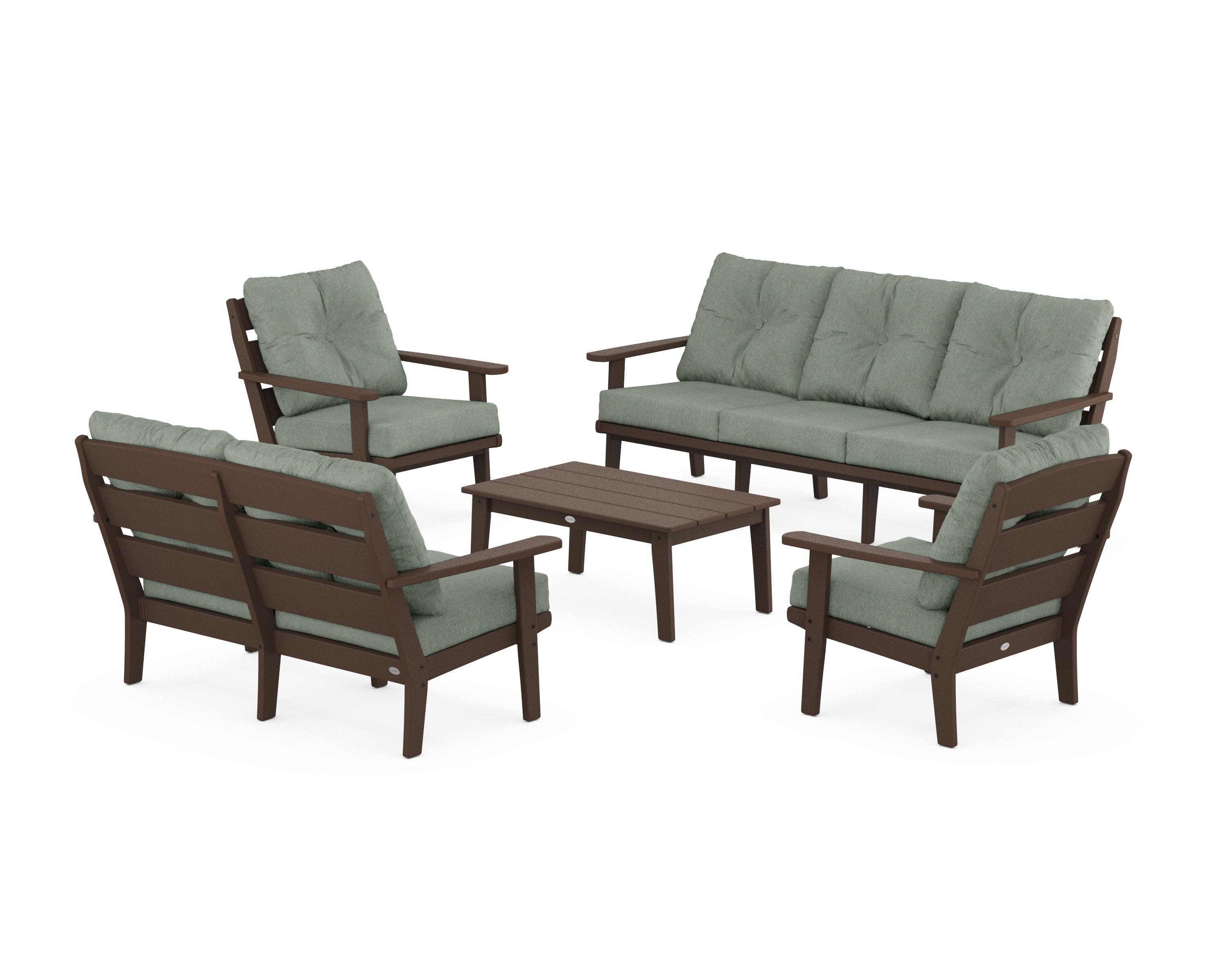 Lakeside 5-Piece Lounge Sofa Set in Mahogany / Cast Sage