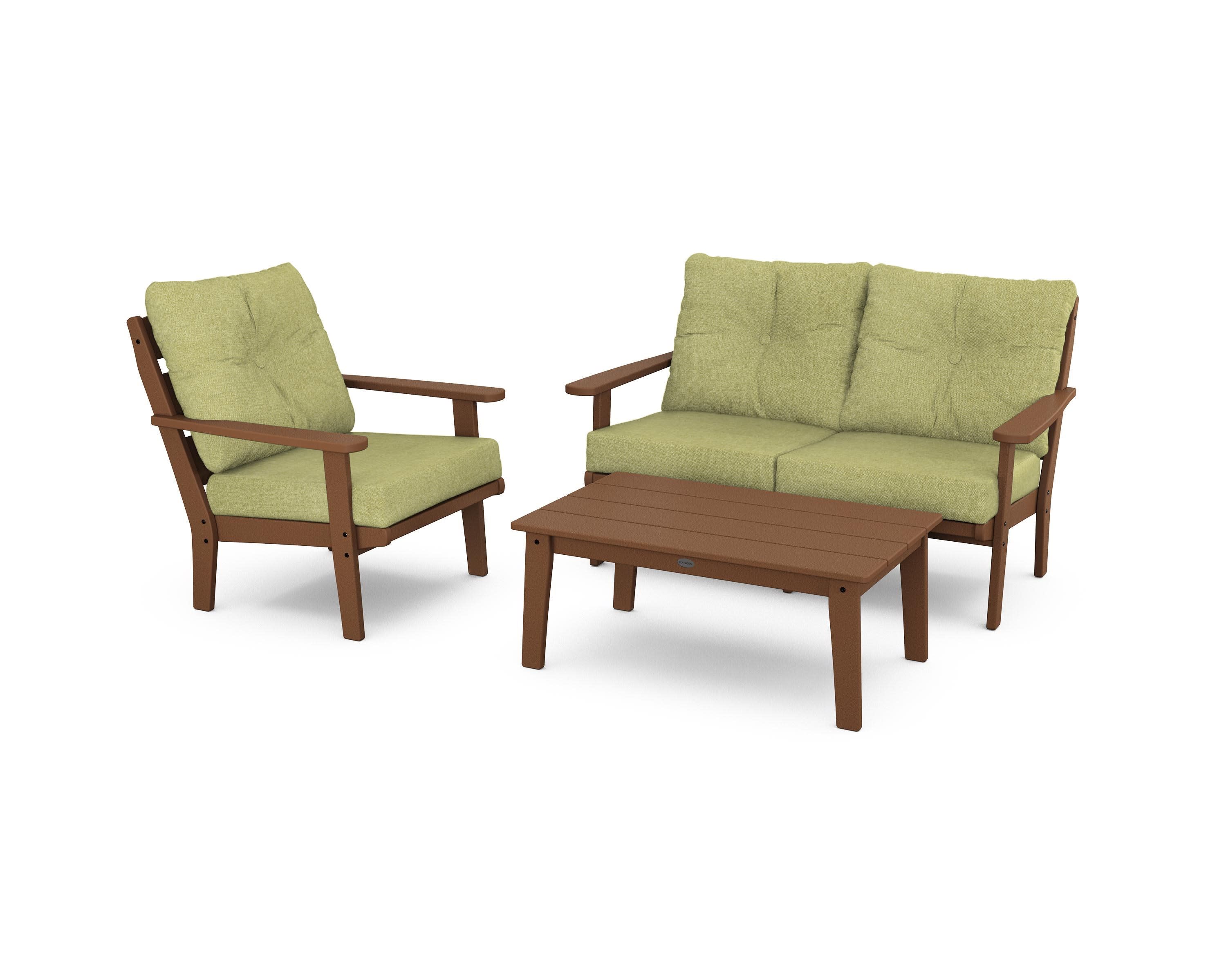 Lakeside 3-Piece Deep Seating Set in Teak / Chartreuse Boucle