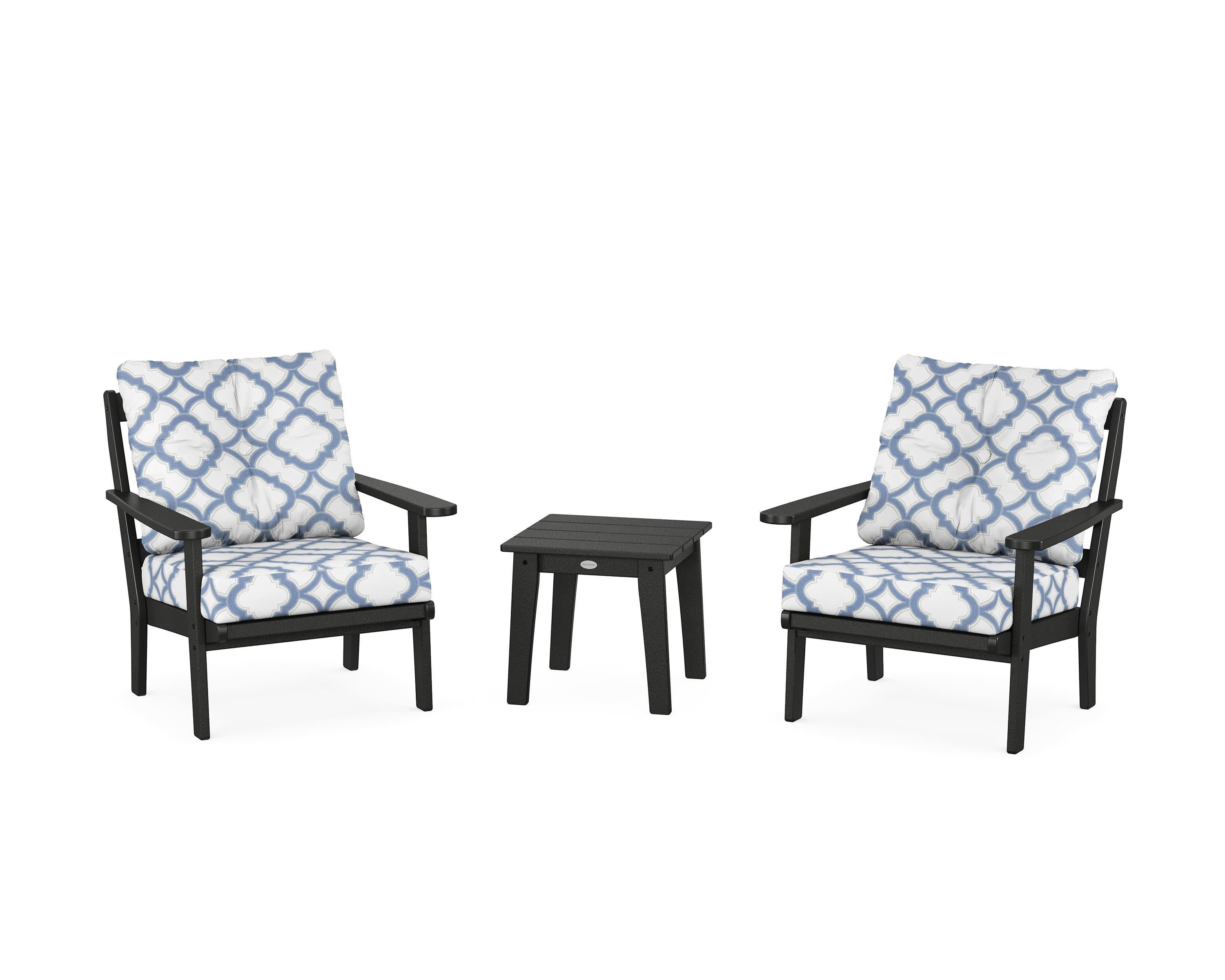 Mission 3-Piece Deep Seating Set in Black / Trellis Sky Blue