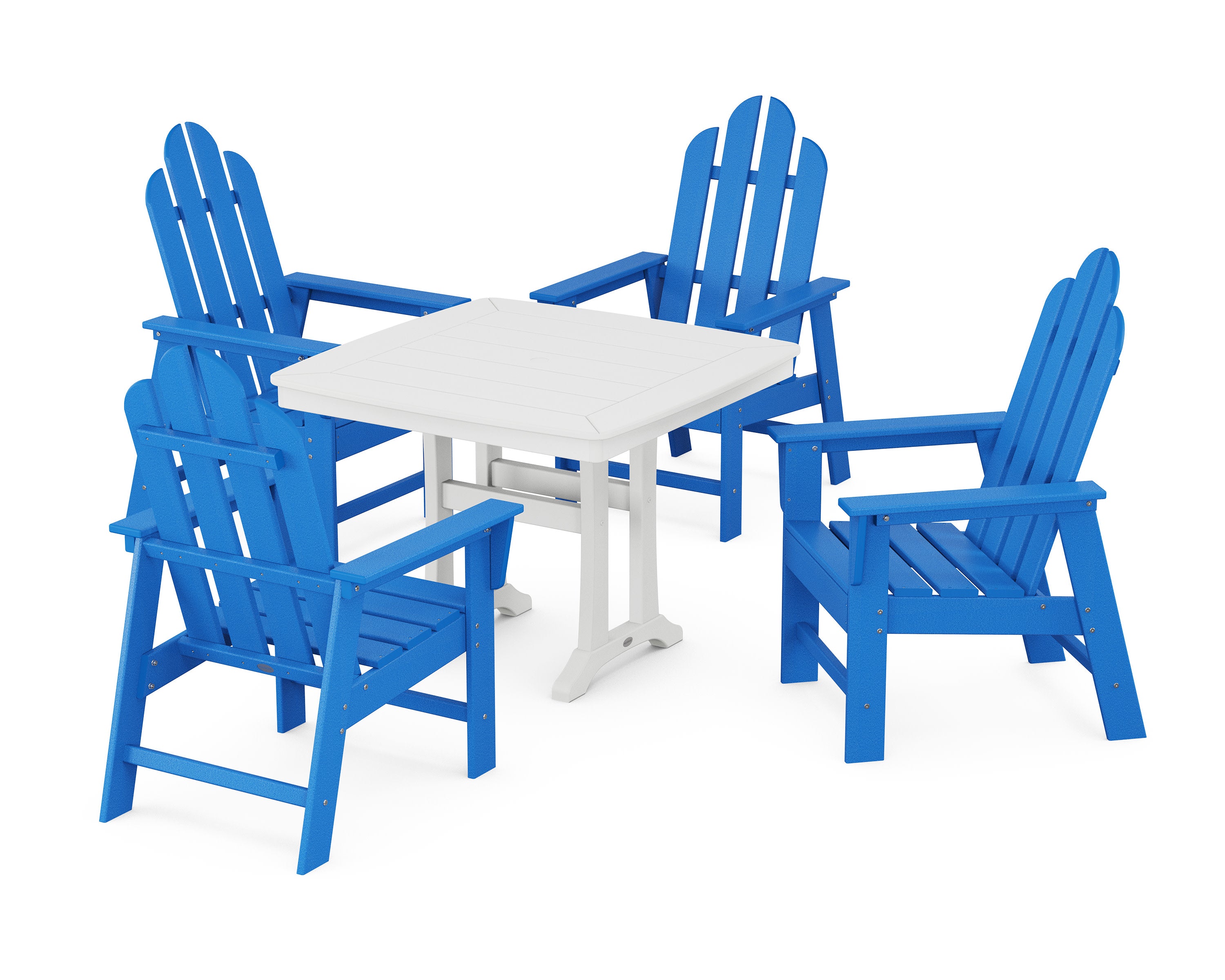 Long Island 5-Piece Dining Set with Trestle Legs in Pacific Blue / White
