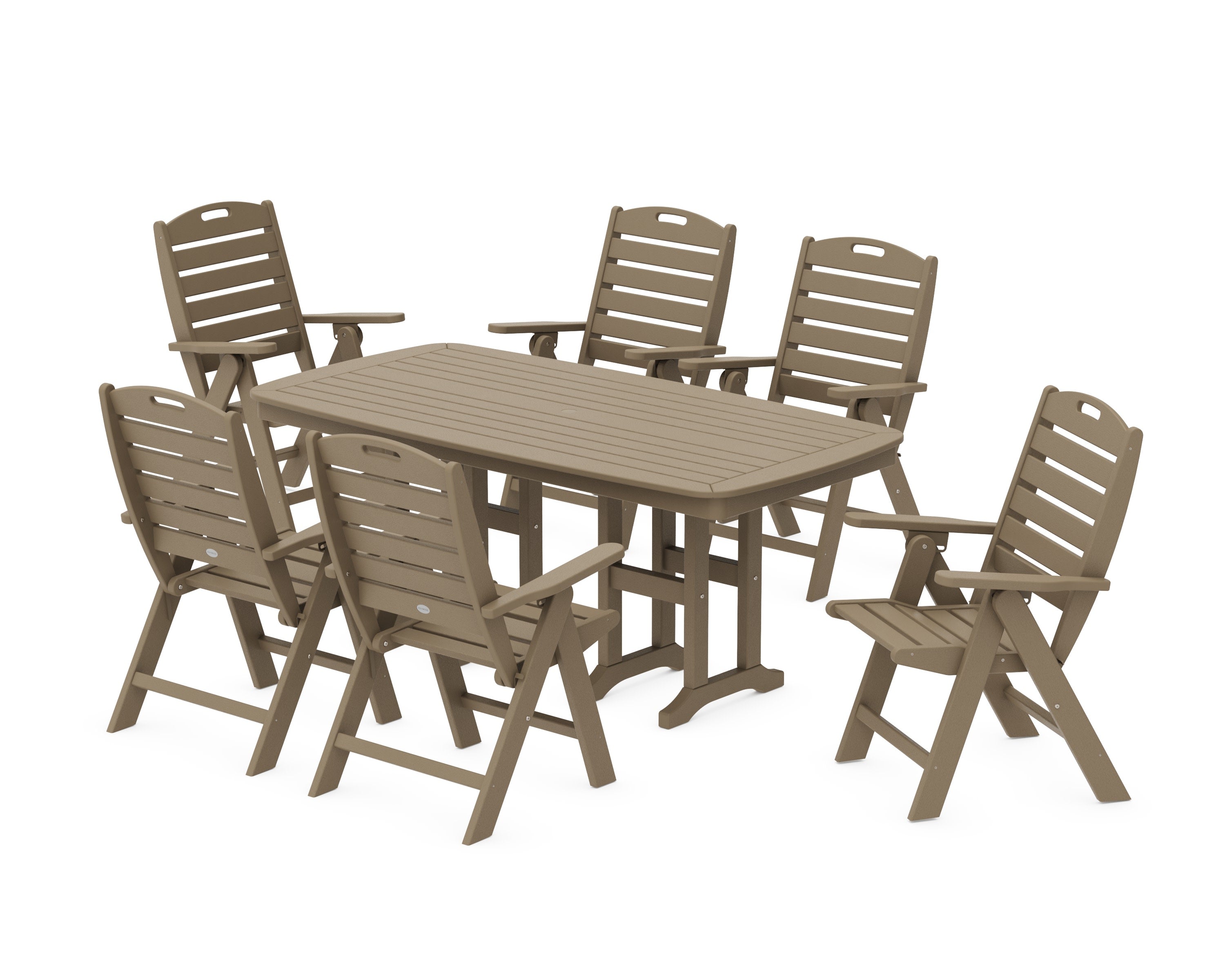 Nautical Folding Highback Chair 7-Piece Dining Set in Vintage Sahara