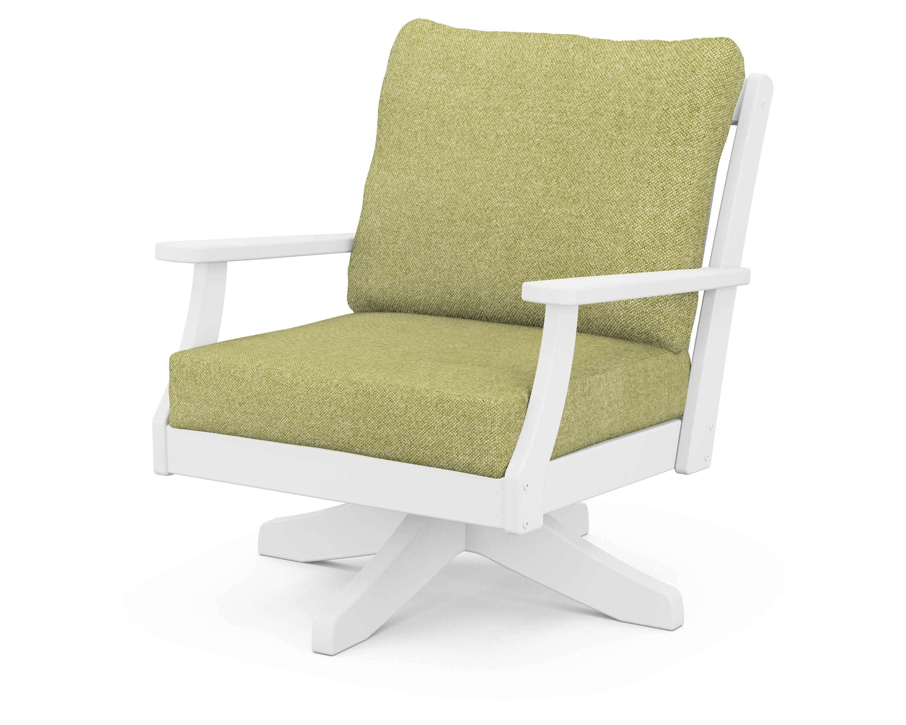 Braxton Deep Seating Swivel Chair in White / Chartreuse Boucle