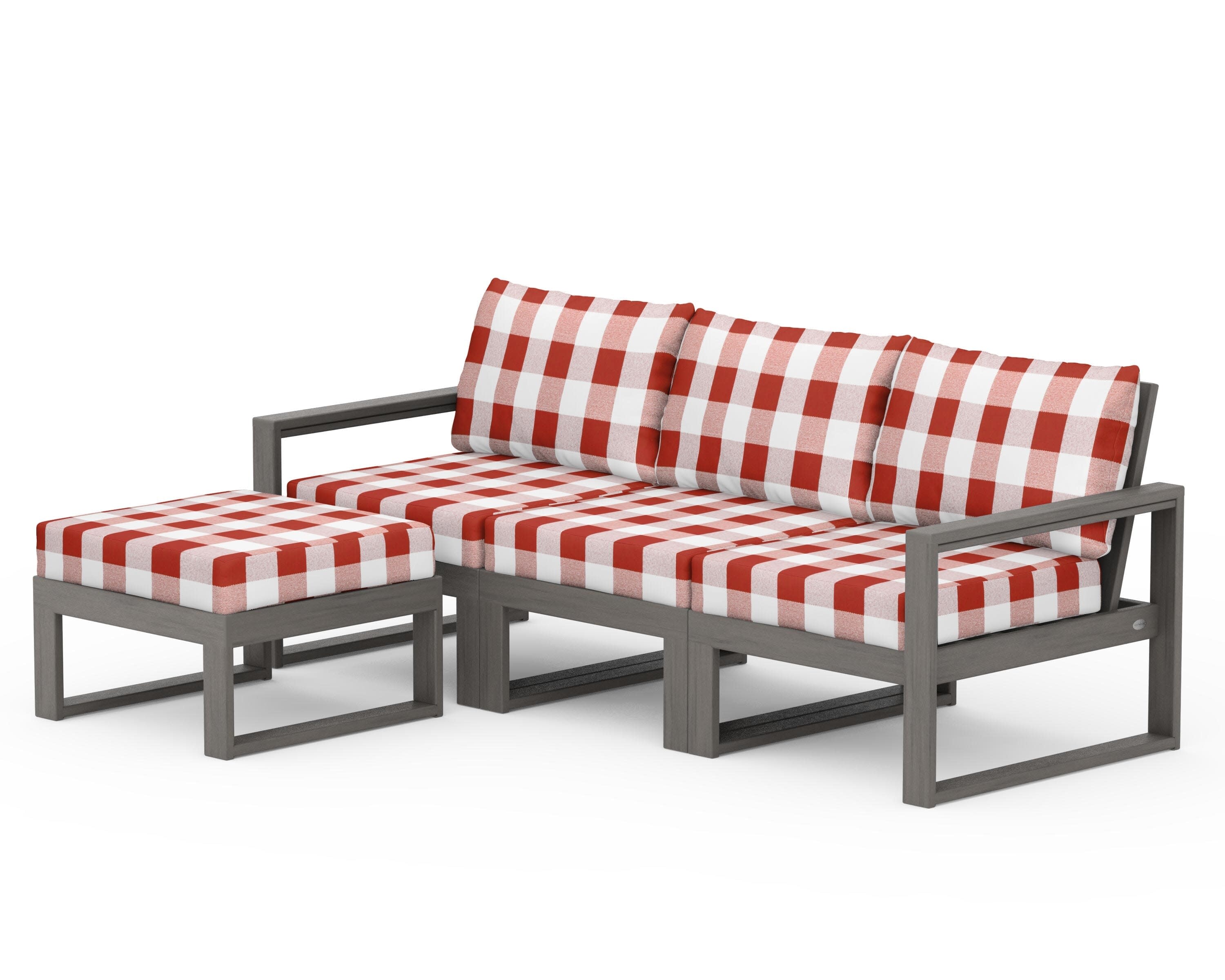 EDGE 4-Piece Modular Deep Seating Set with Ottoman in Driftwood / Buffalo Plaid Crimson