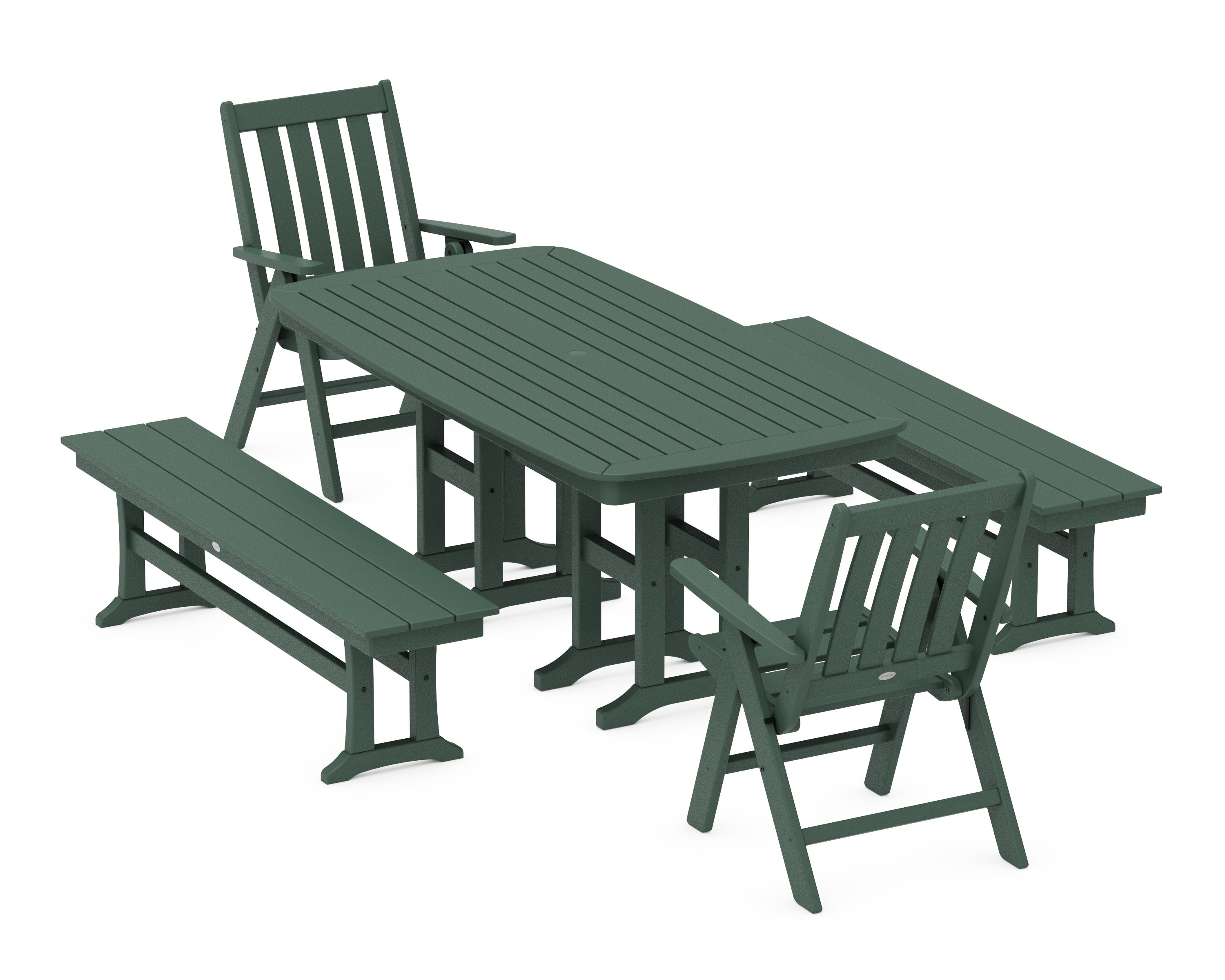 Vineyard Folding Chair 6-Piece Dining Set with Benches in Green