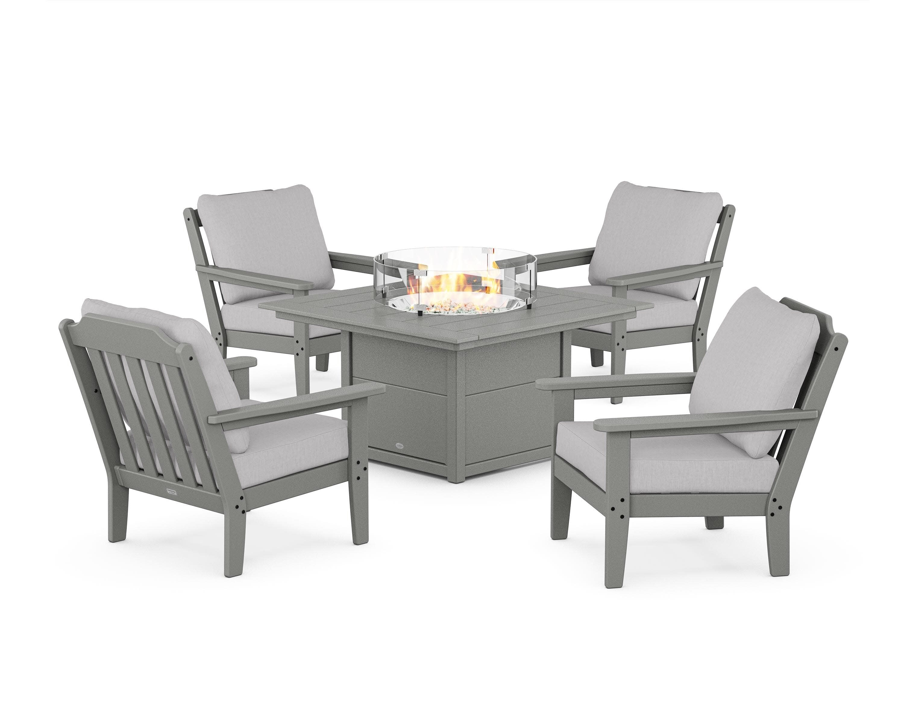 Cottage 5-Piece Deep Seating Set with Fire Pit Table in Slate Grey / Granite