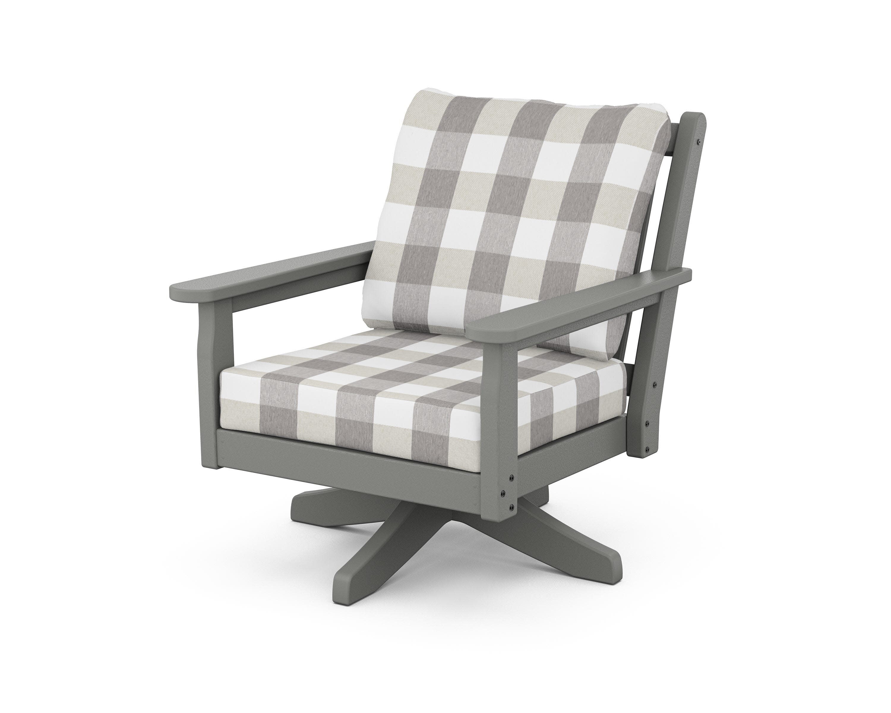 Chippendale Deep Seating Swivel Chair in Slate Grey / Buffalo Plaid Grey Mist