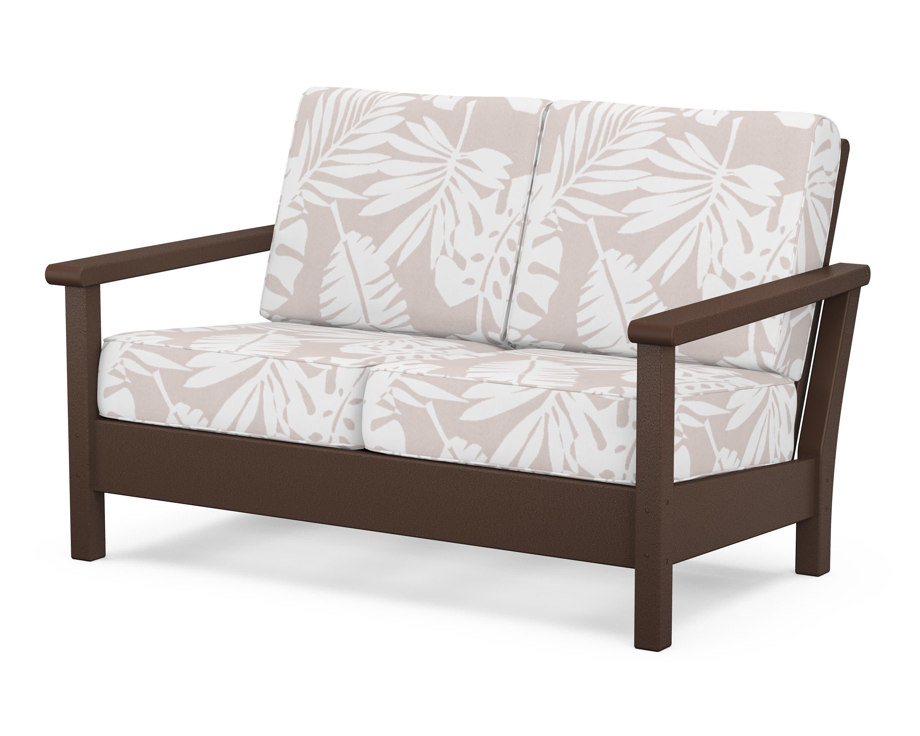 Harbour Deep Seating Loveseat in Mahogany / Leaf Dune Burlap