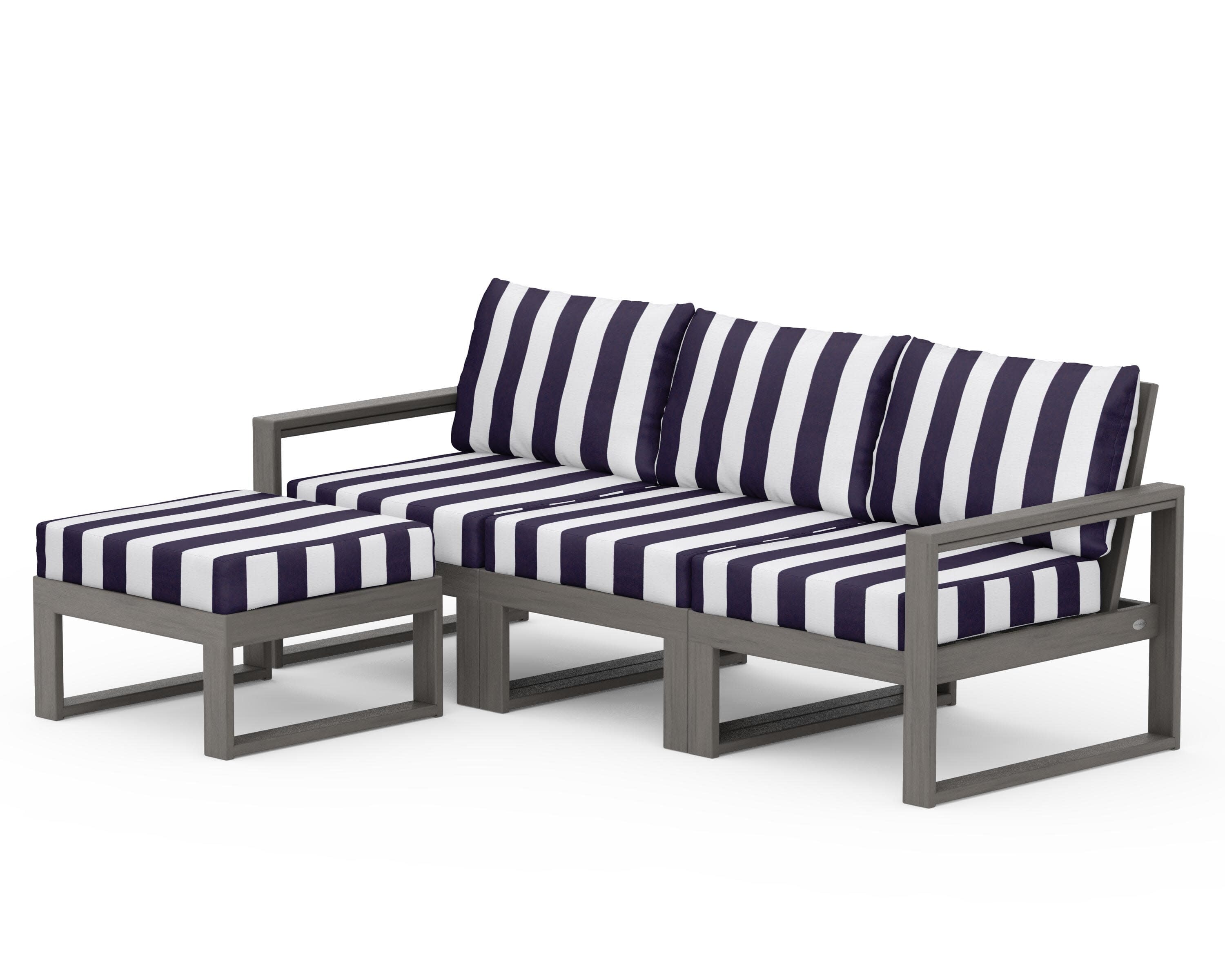 EDGE 4-Piece Modular Deep Seating Set with Ottoman in Driftwood / Cabana Stripe Navy