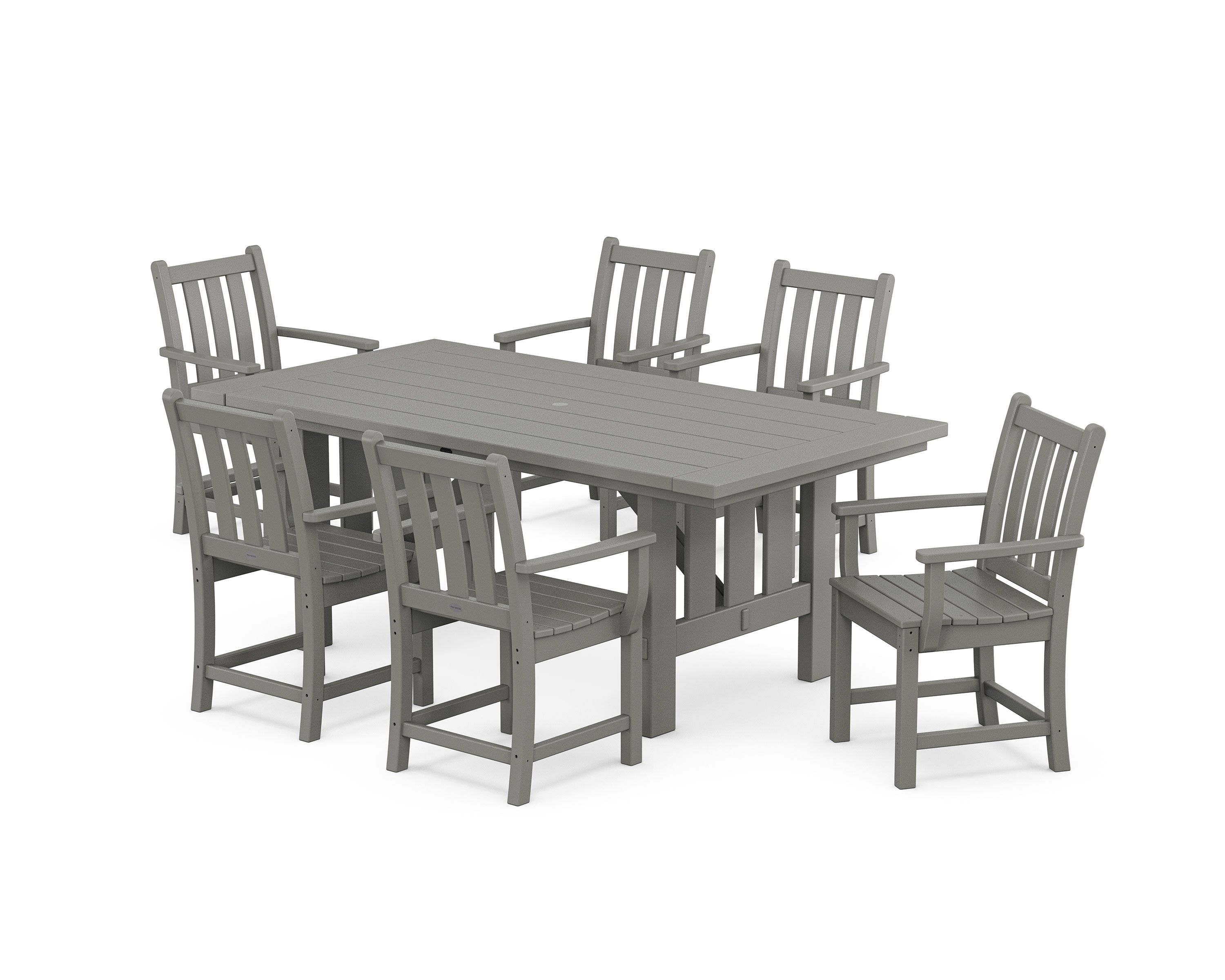 Traditional Garden Arm Chair 7-Piece Mission Dining Set in Slate Grey