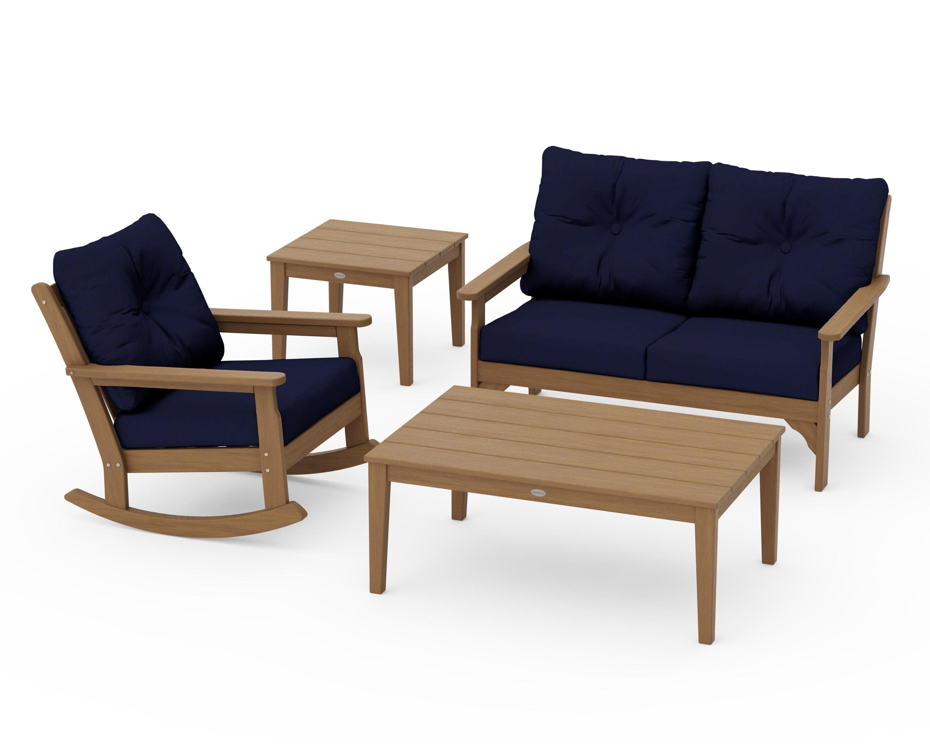 Vineyard 4-Piece Deep Seating Rocker Set in Natural / Navy