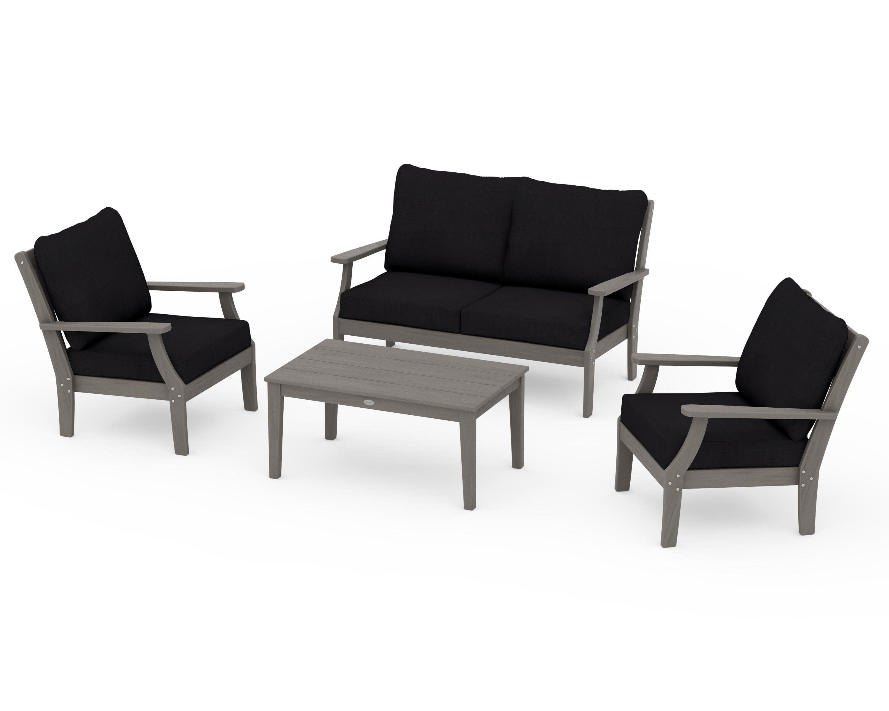 Braxton 4-Piece Deep Seating Chair Set in Driftwood / Midnight Linen