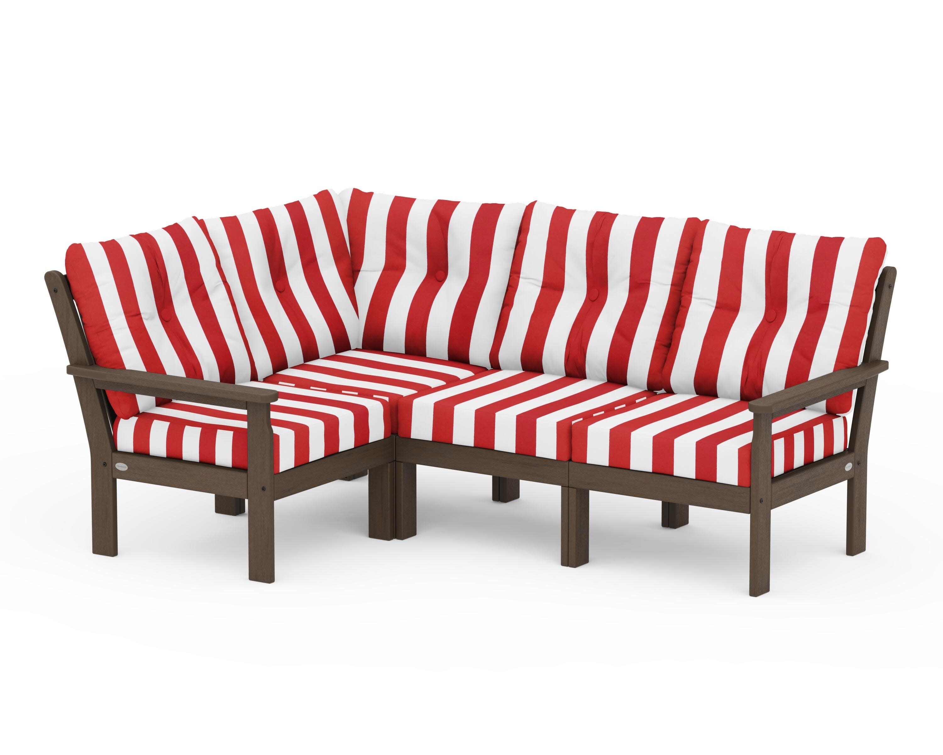 Vineyard 4-Piece Sectional in Kona / Cabana Stripe Crimson