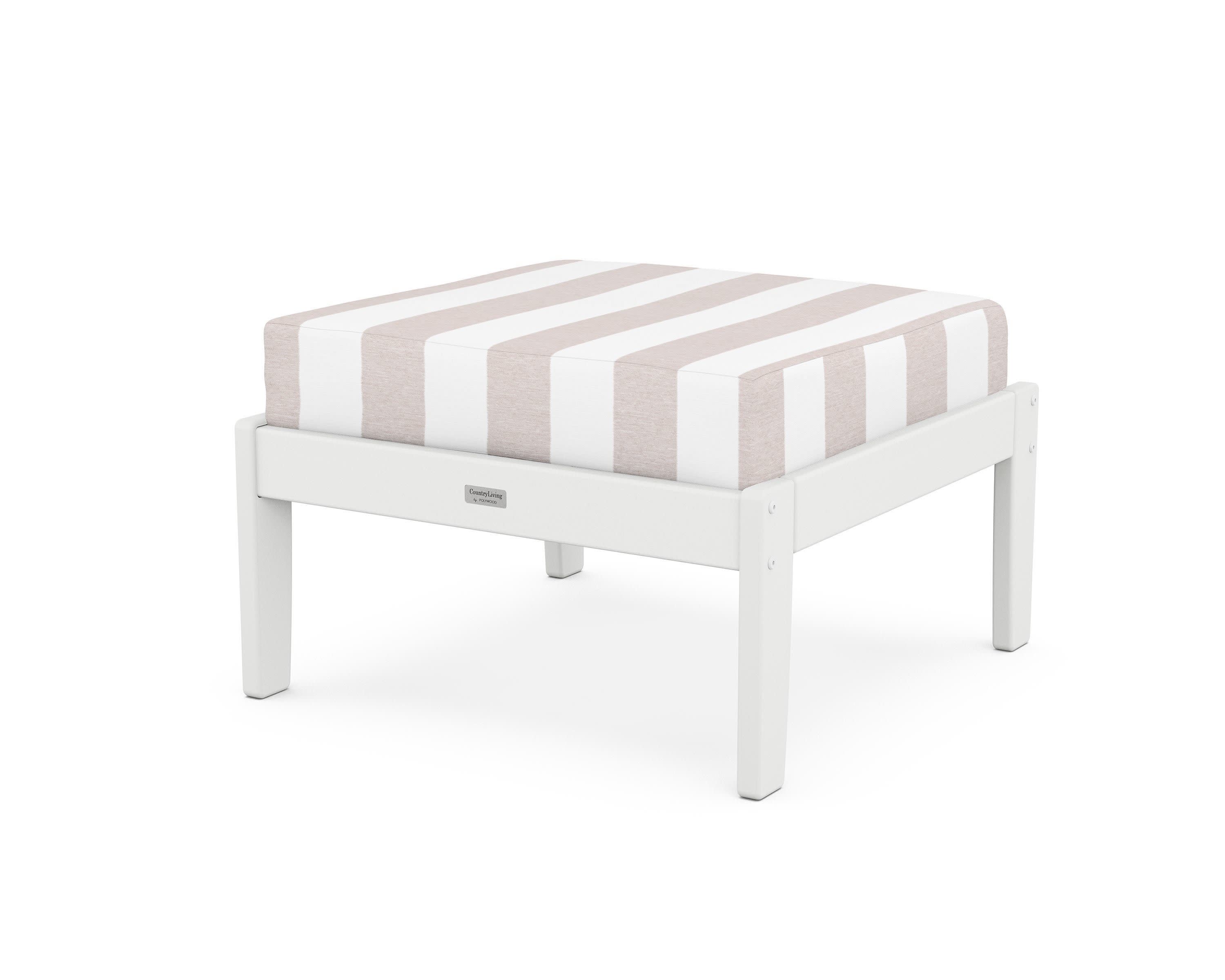Cottage Deep Seating Ottoman in White / Cabana Stripe Dune Burlap
